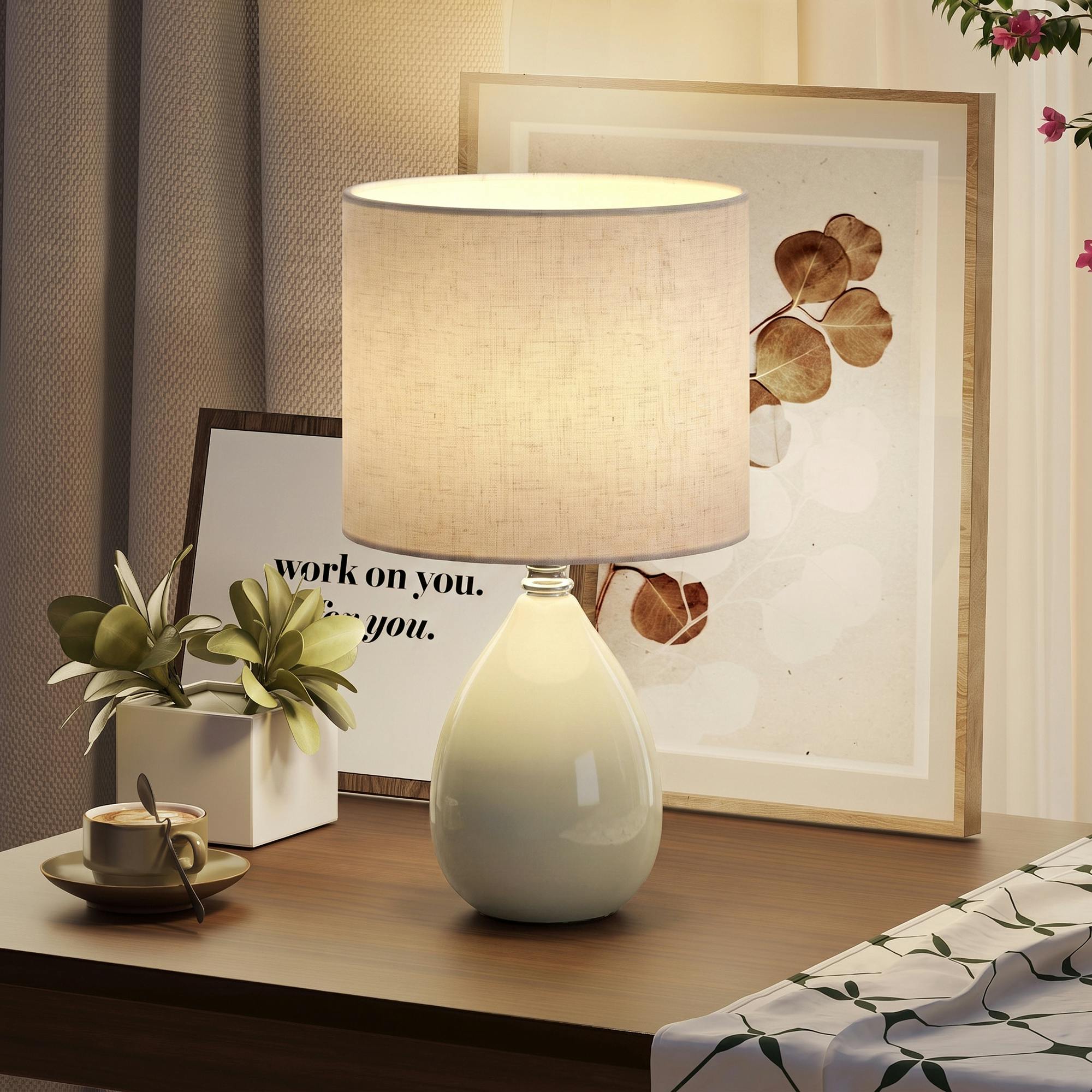 Homcom Unisex Cream Table Lamp, Vintage Eastern Bedside Desk Lamp, White - Image 4