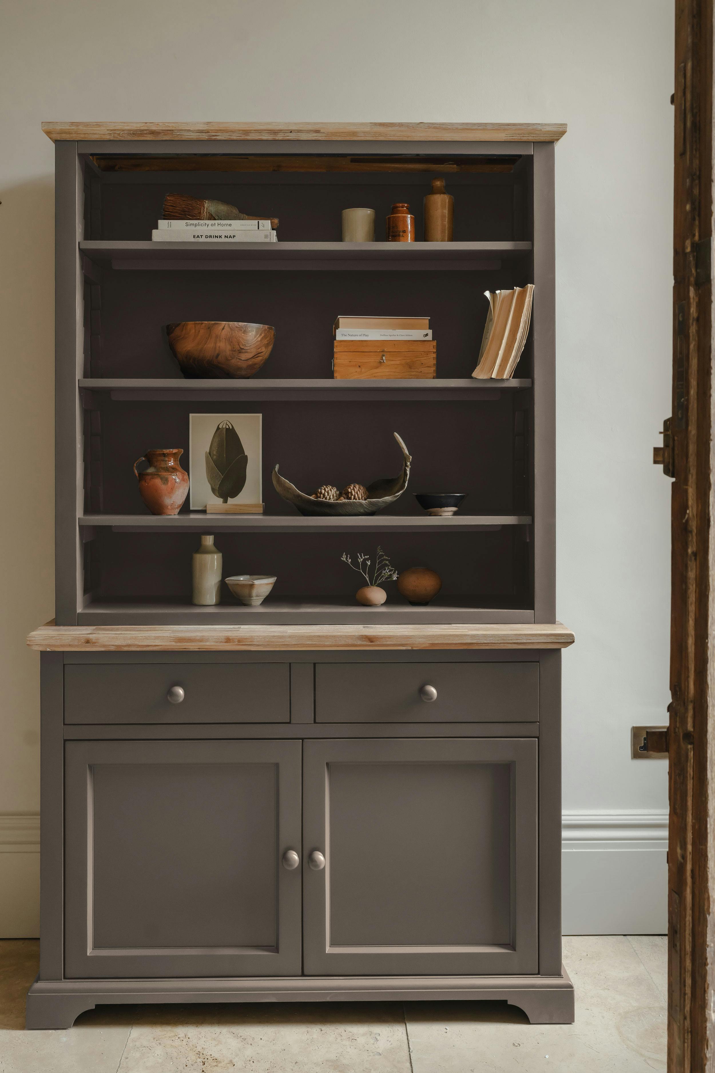 Rackhams Grey Florence Display Cabinet With Height Adjustable Shelves And Cupboard - Dove