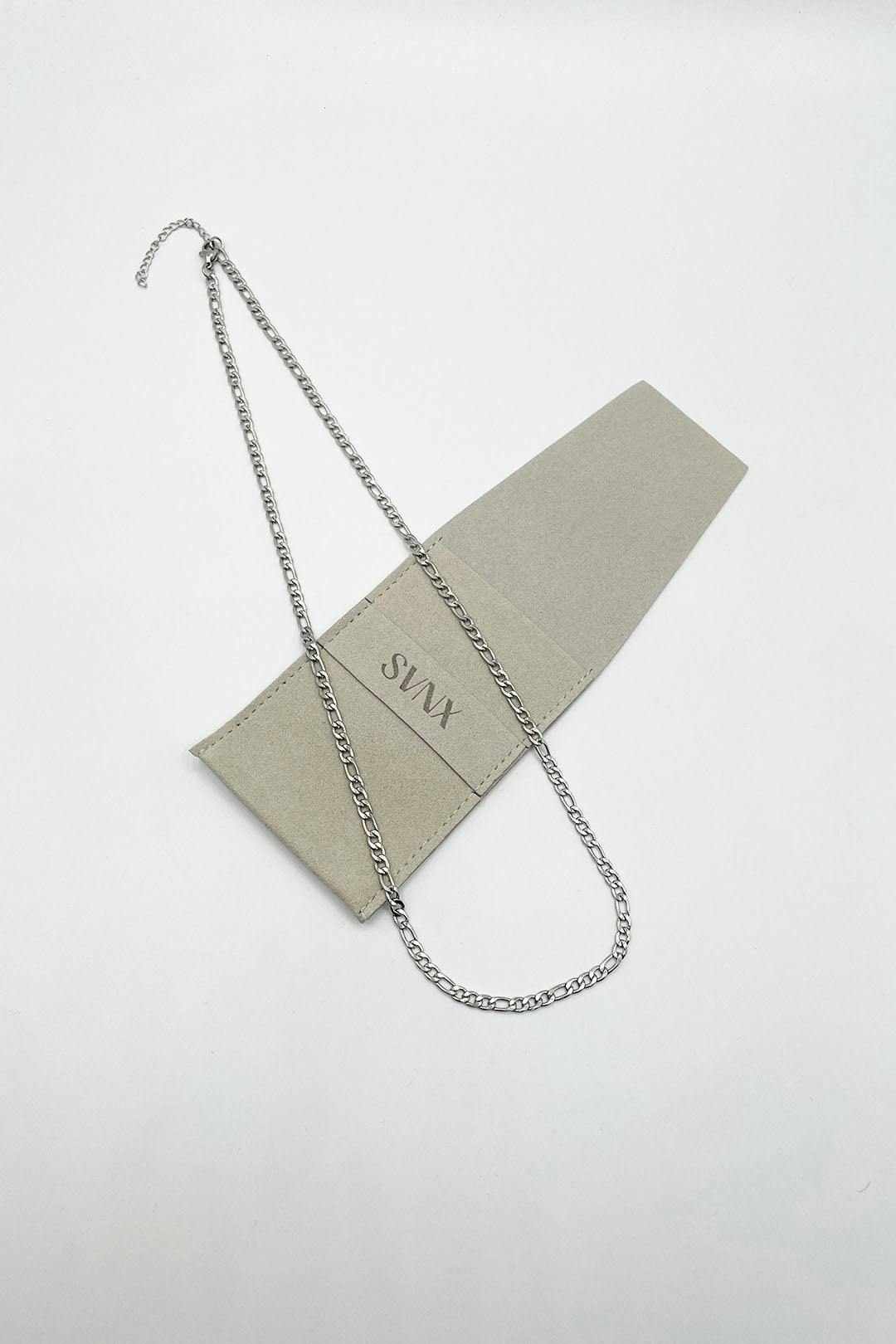 SVNX Unisex Figaro Chain Necklace in Silver | Size: 21inch - Image 4