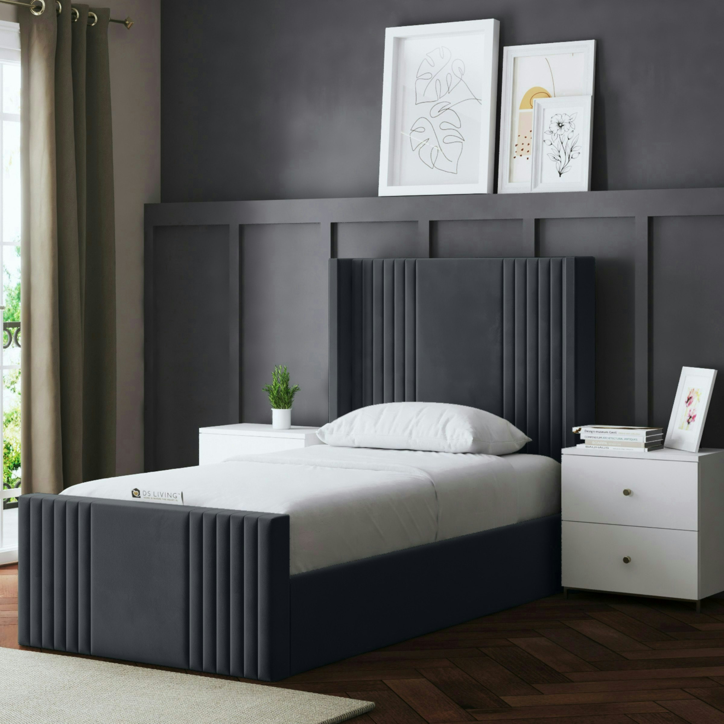 Ds Living Grey Elara Ottoman Bed With Winged Panel Headboard - (Steel) - Single / 3Ft