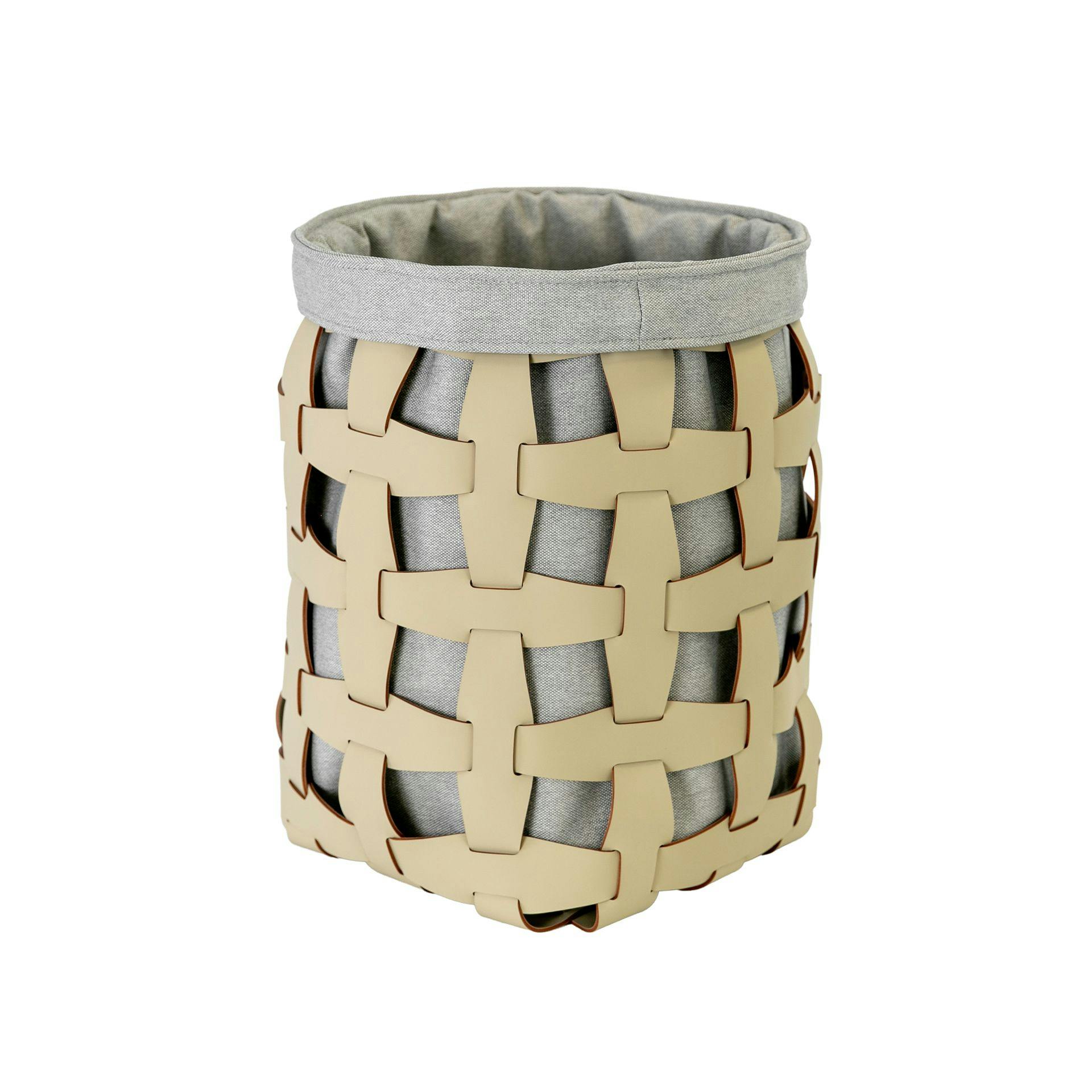 Rackhams Light/Grey Cylindrical Decorative Storage Basket In Sand-Coloured Regenerated Leather 3302