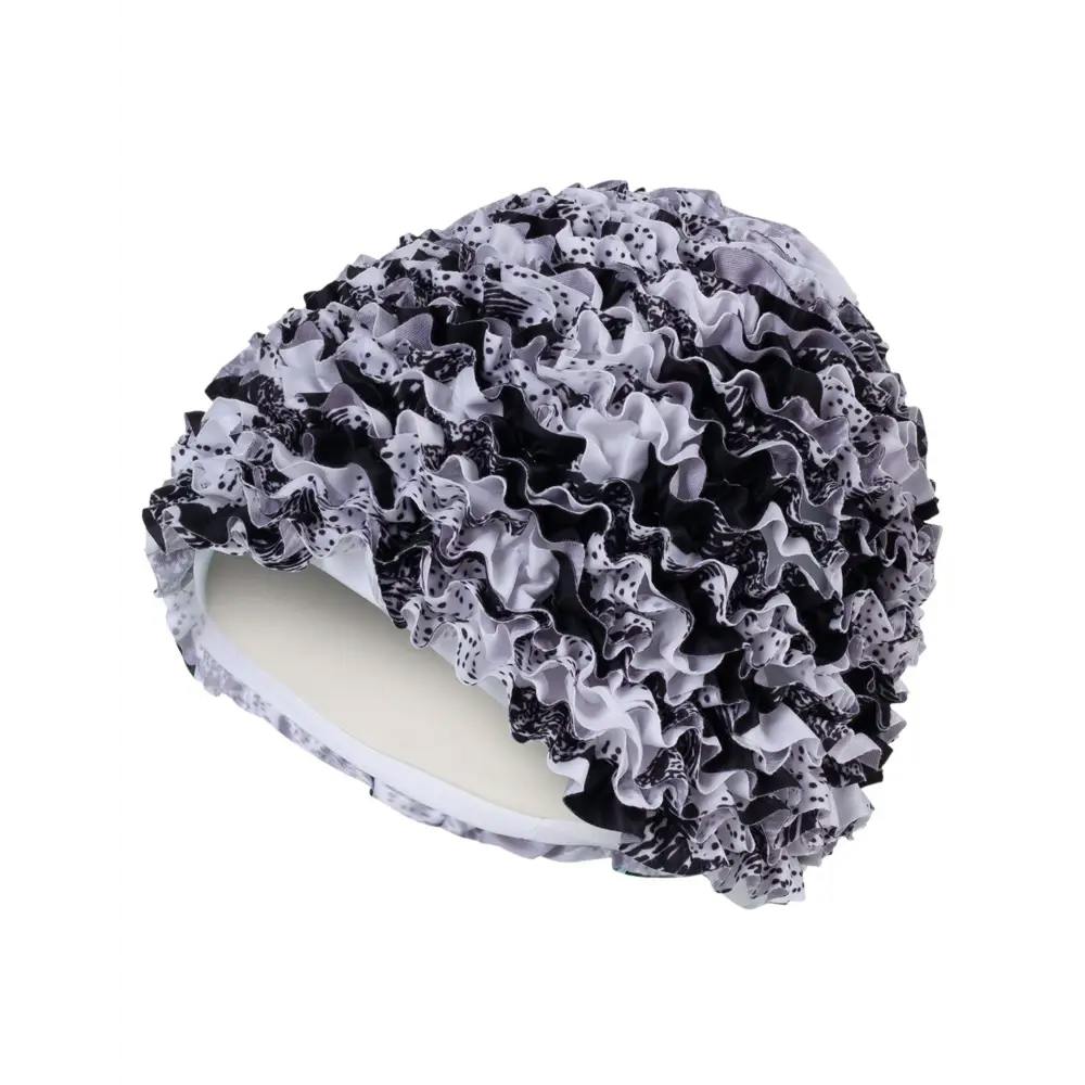Fashy Black/White Frilly Swim Cap