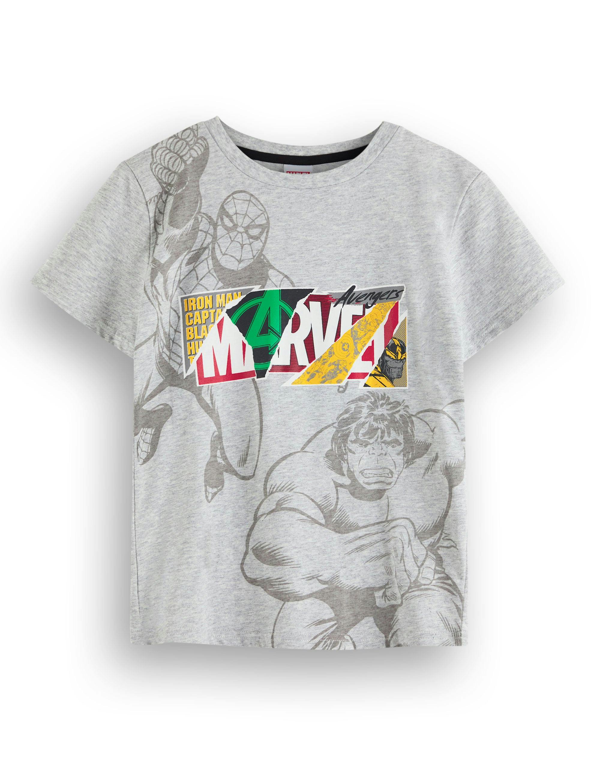 Vanilla Underground Unisex Kids Grey Marvel Front Logo Print Short Sleeved T-Shirt - 7-8 Years