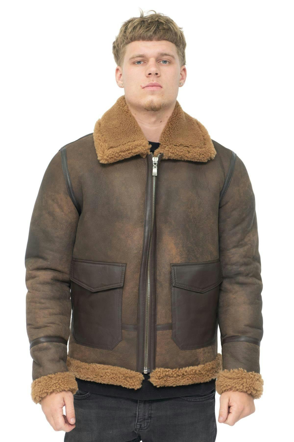 Infinity Leather Mens Antique B3 Sheepskin Jacket-Aviles - Brown - Size 2XL - Image 2