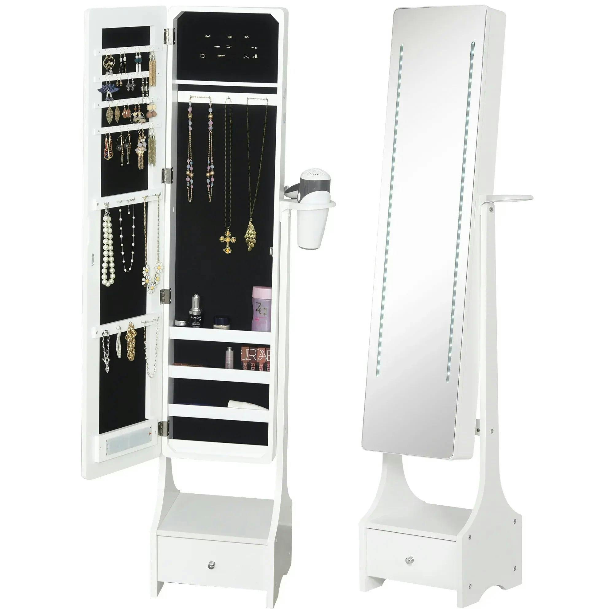 Homcom Unisex White Freestanding Jewellery Cabinet Storage Mirror Armoire In - Image 6