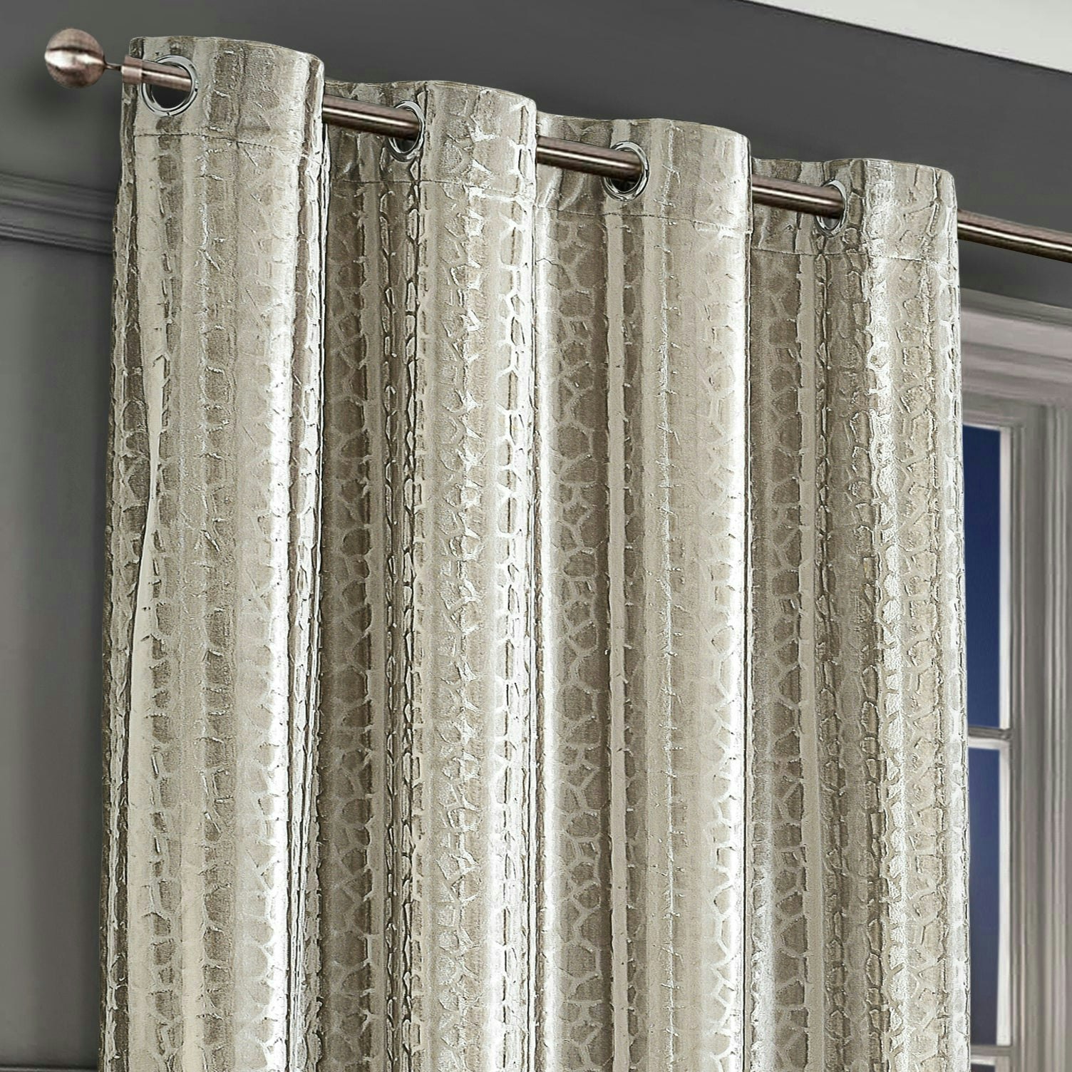 Rackhams Verity Crushed Velvet Ready Made Eyelet Curtains - 140Cm X 137Cm - Natural