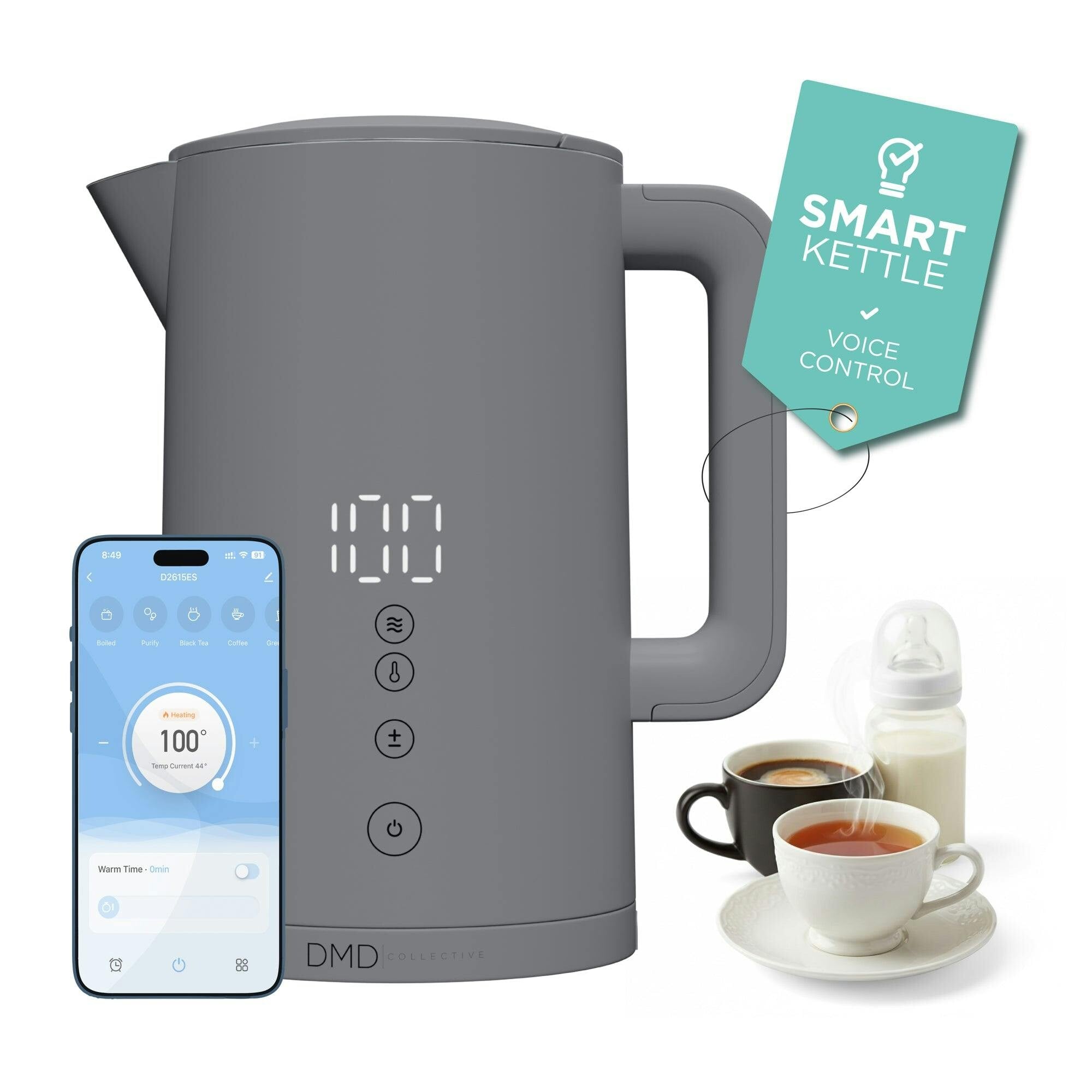 Dmd Collective Grey Smart Kettle With App & Voice Control – Variable Temperature Electric Kettle 1.5L