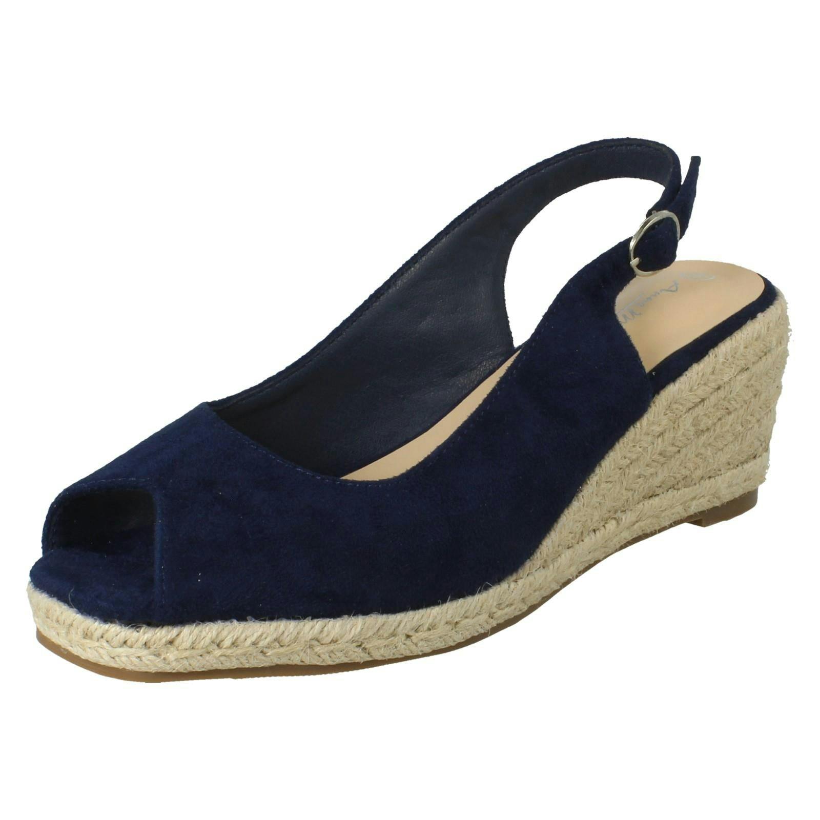 Anne Michelle Women's Microfibre Wedge Heel Squared Toe Sandals F2306 - Navy - Uk 7