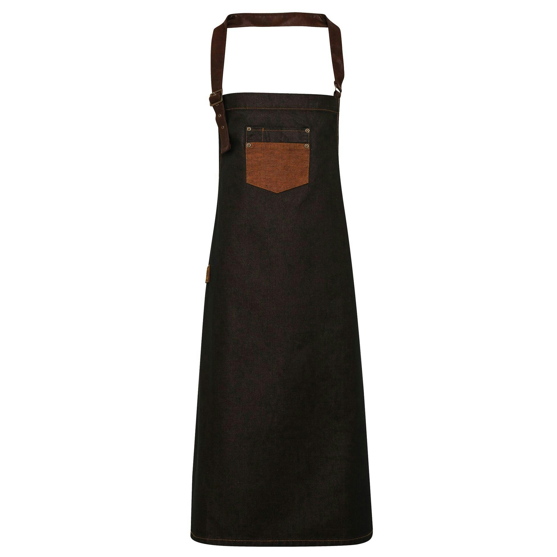 Premier Unisex Black Division Waxed Look Faux Leather Denim Bib Apron In - Image 2