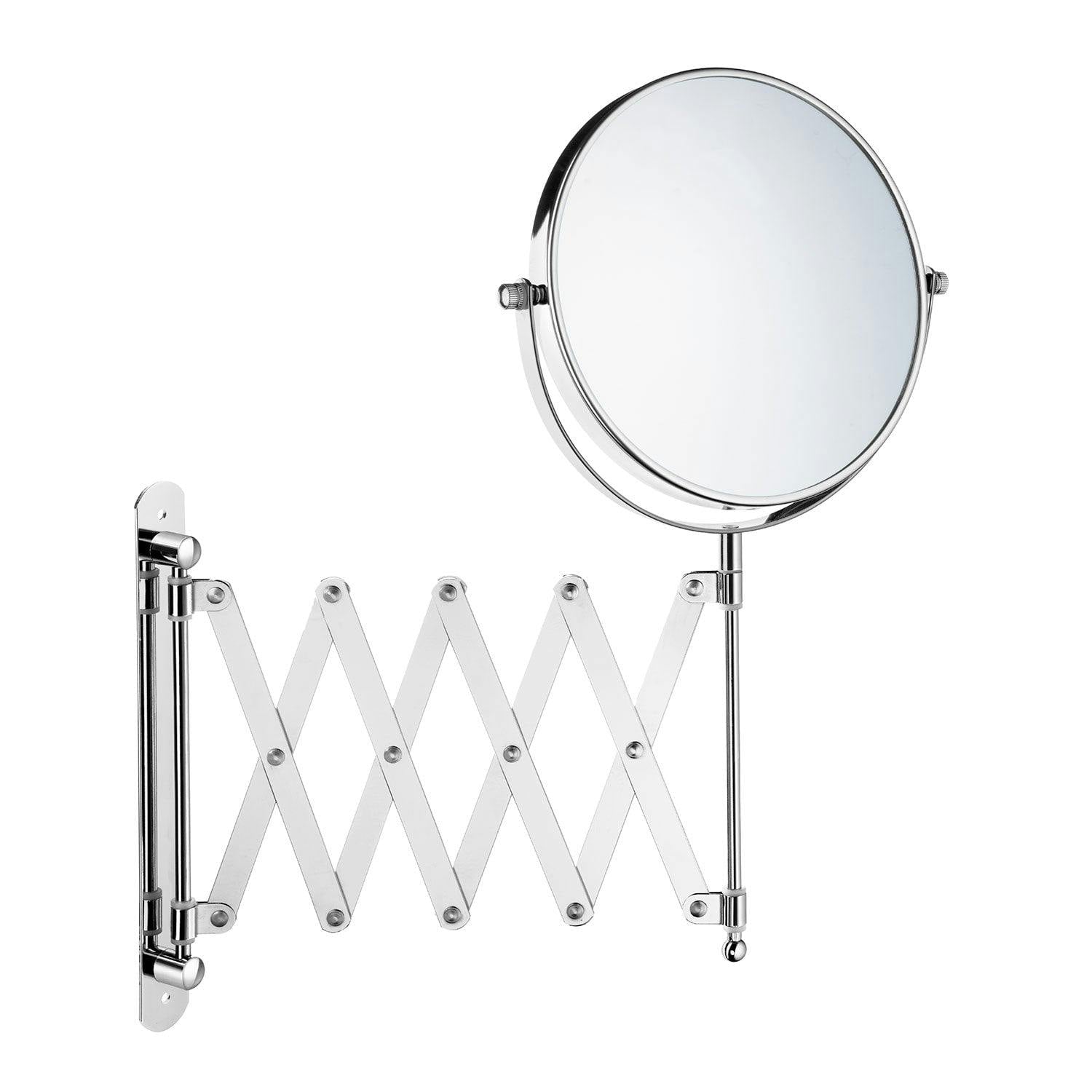 Rackhams Polished Chrome Double Sided Mirror (170Mm) Wall Mounted Retractable Arm 7X Magnification Bathroom Makeup Or Shaving Mirror
