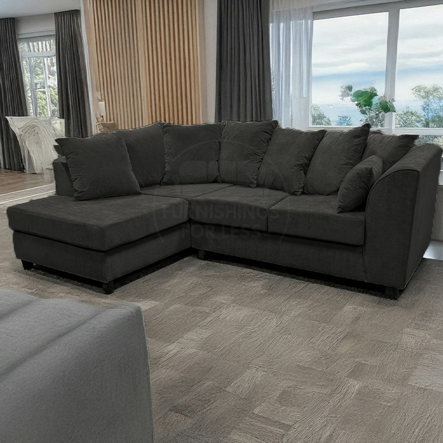 Rackhams Black Casper Chenille Fabric Corner Sofa - Left Hand Facing