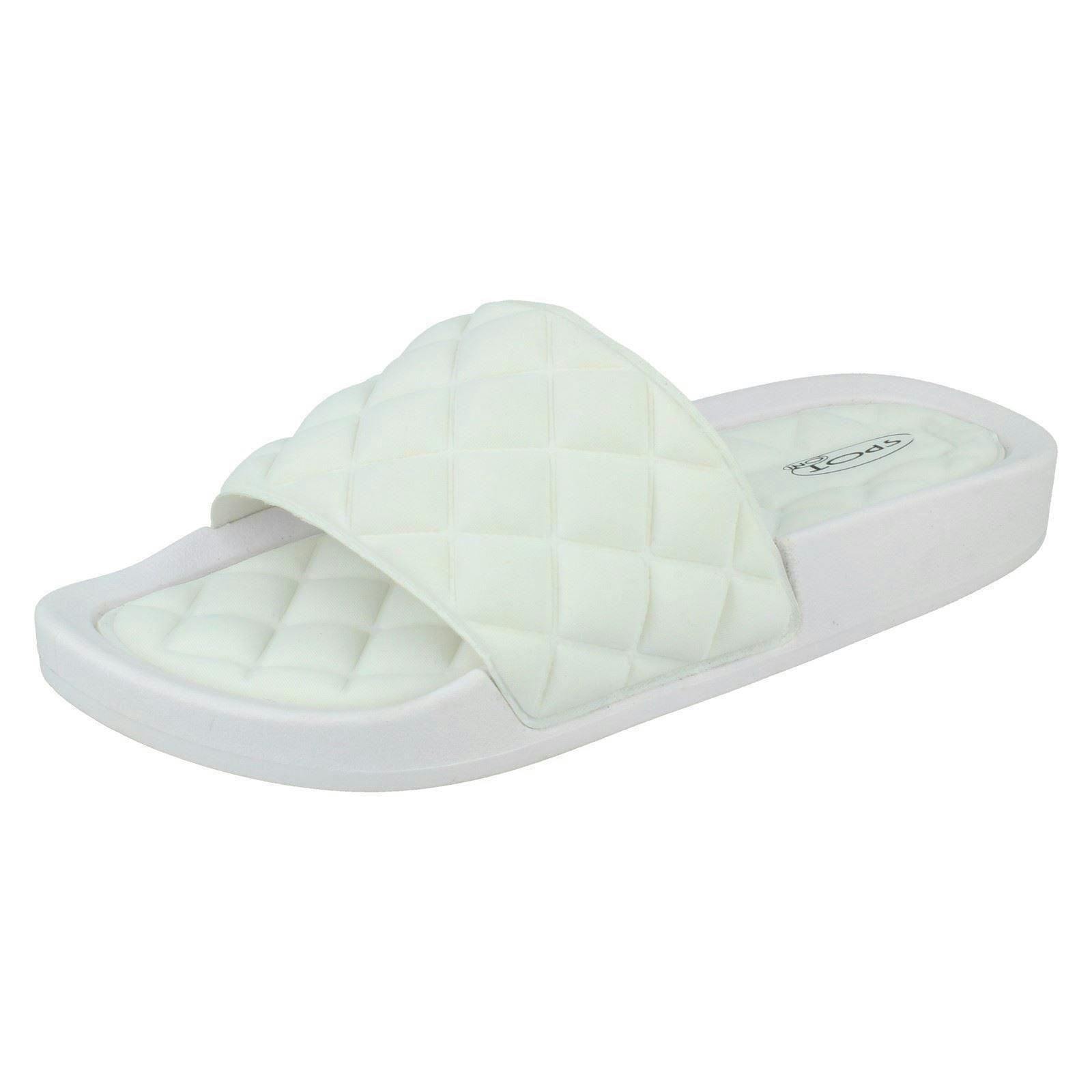 Spot On Women's White Quilted Sliders F00388 - Uk 6