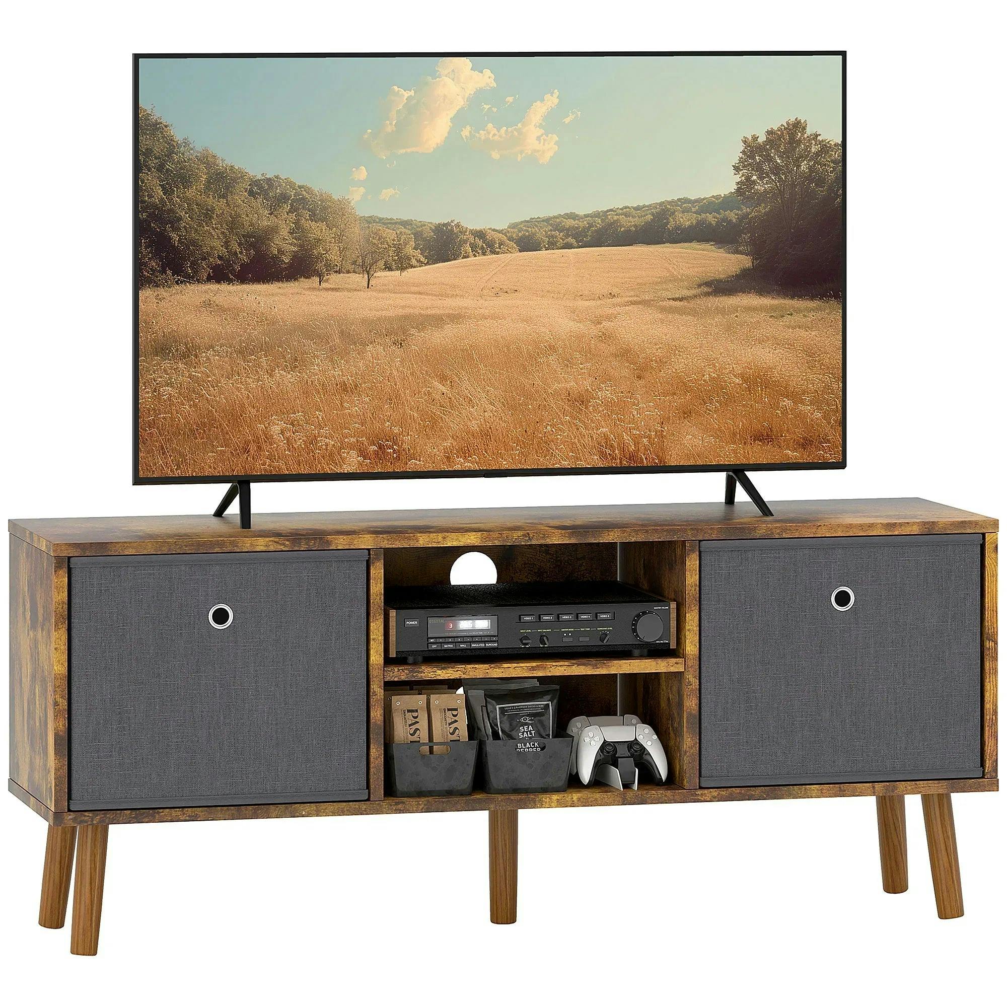 Homcom Brown Modern Tv Cabinet Stand W/ Shelves & Drawers, Bedroom - Rustic - Image 3