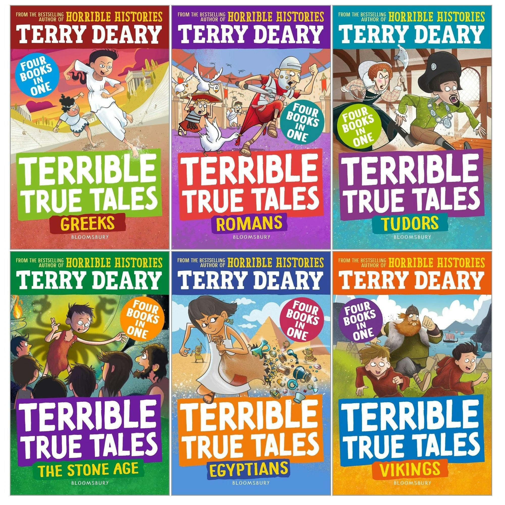 Various Publishers Terrible True Tales Series 6 Books Collection Set By Terry Deary (Egyptians, Tudors, Vikings, Romans, The Stone Age, Greeks)