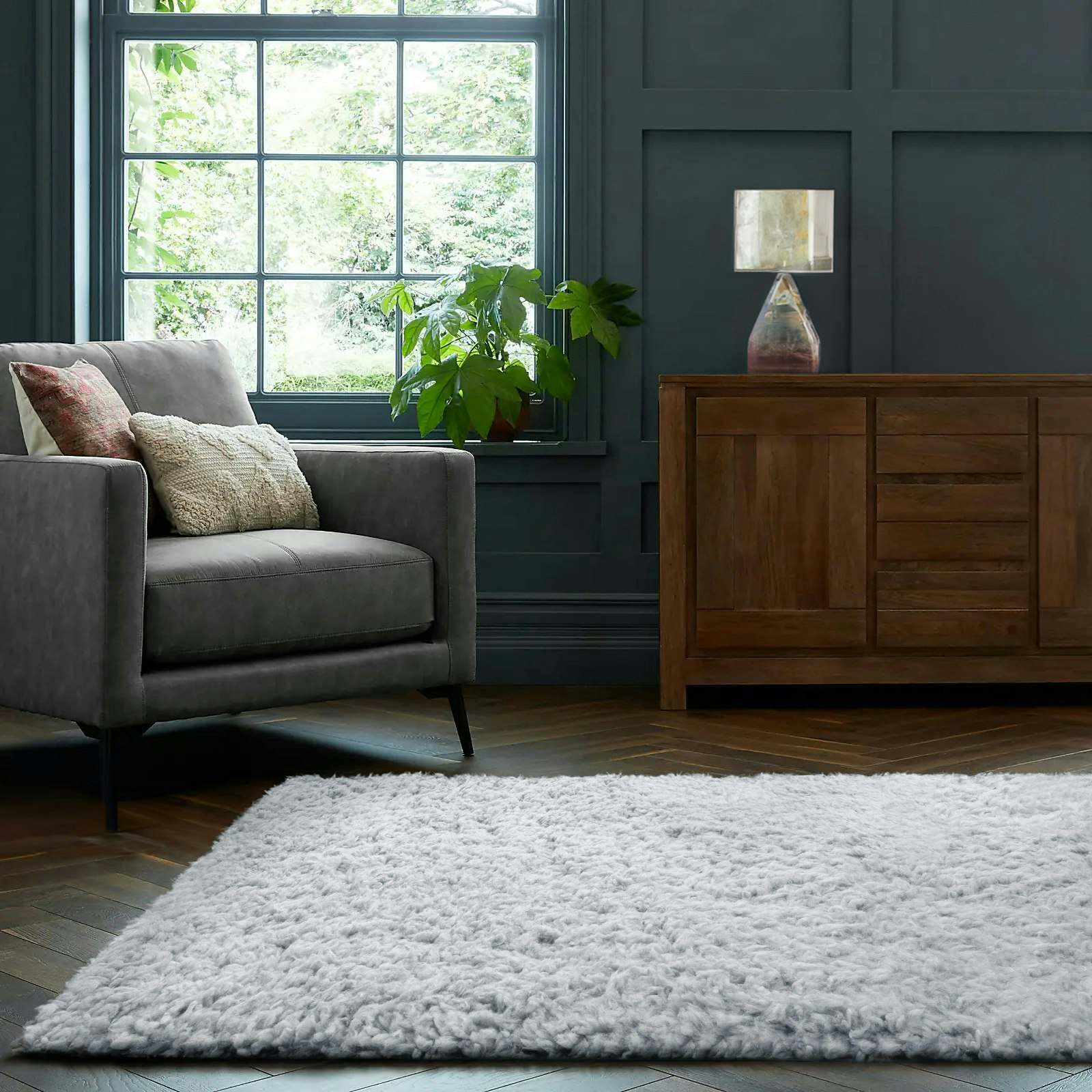 Rackhams Silver Montana Fluffy Rug - 120 X 170