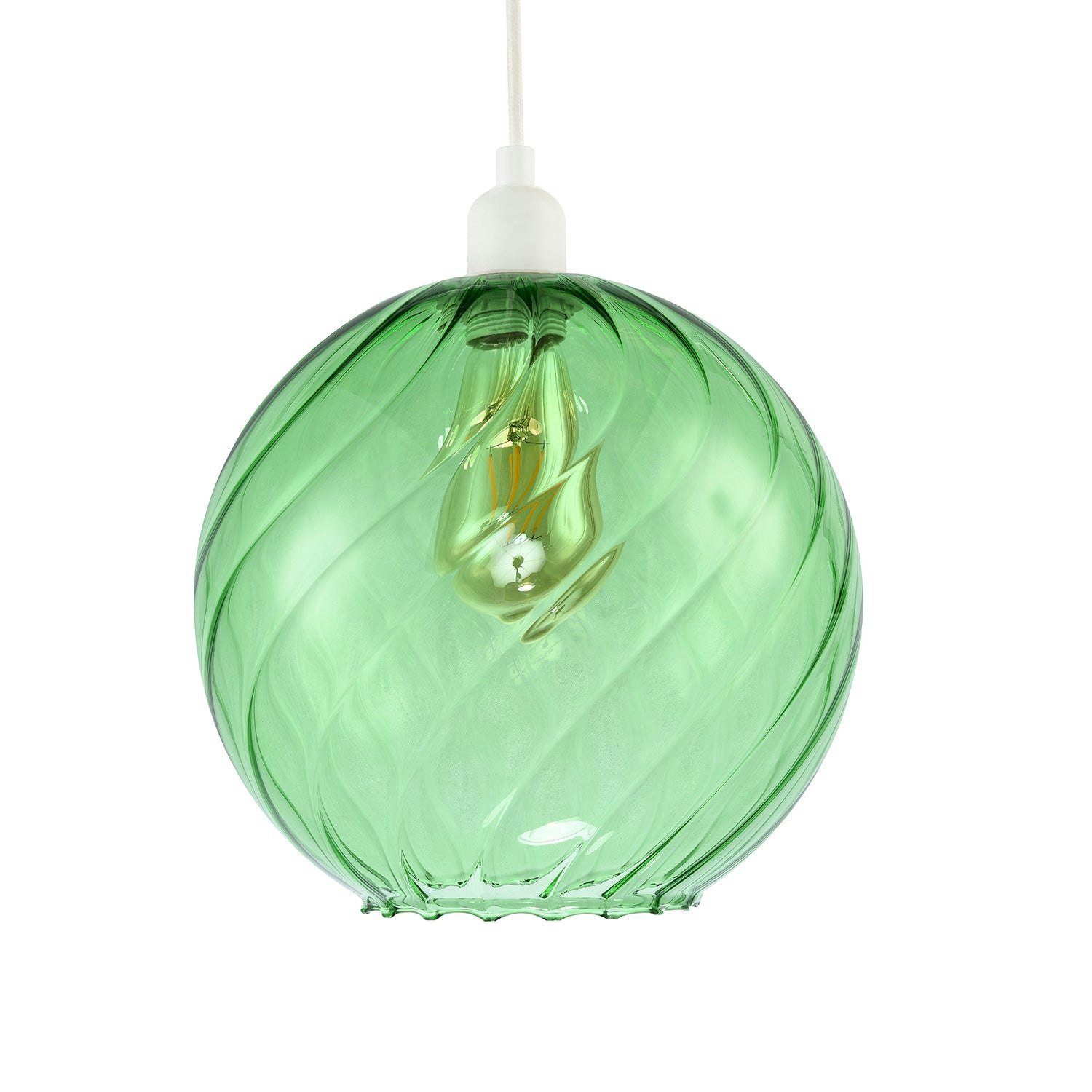 Rackhams Green/Light Chic Emerald Circular Fluted Glass Ceiling Pendant Shade