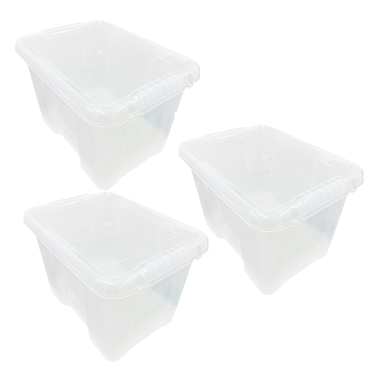 Storm Trading Group Heavy Duty Multipurpose Home Office Clear Plastic Storage Containers With Lids - 24 Litre - 3 X