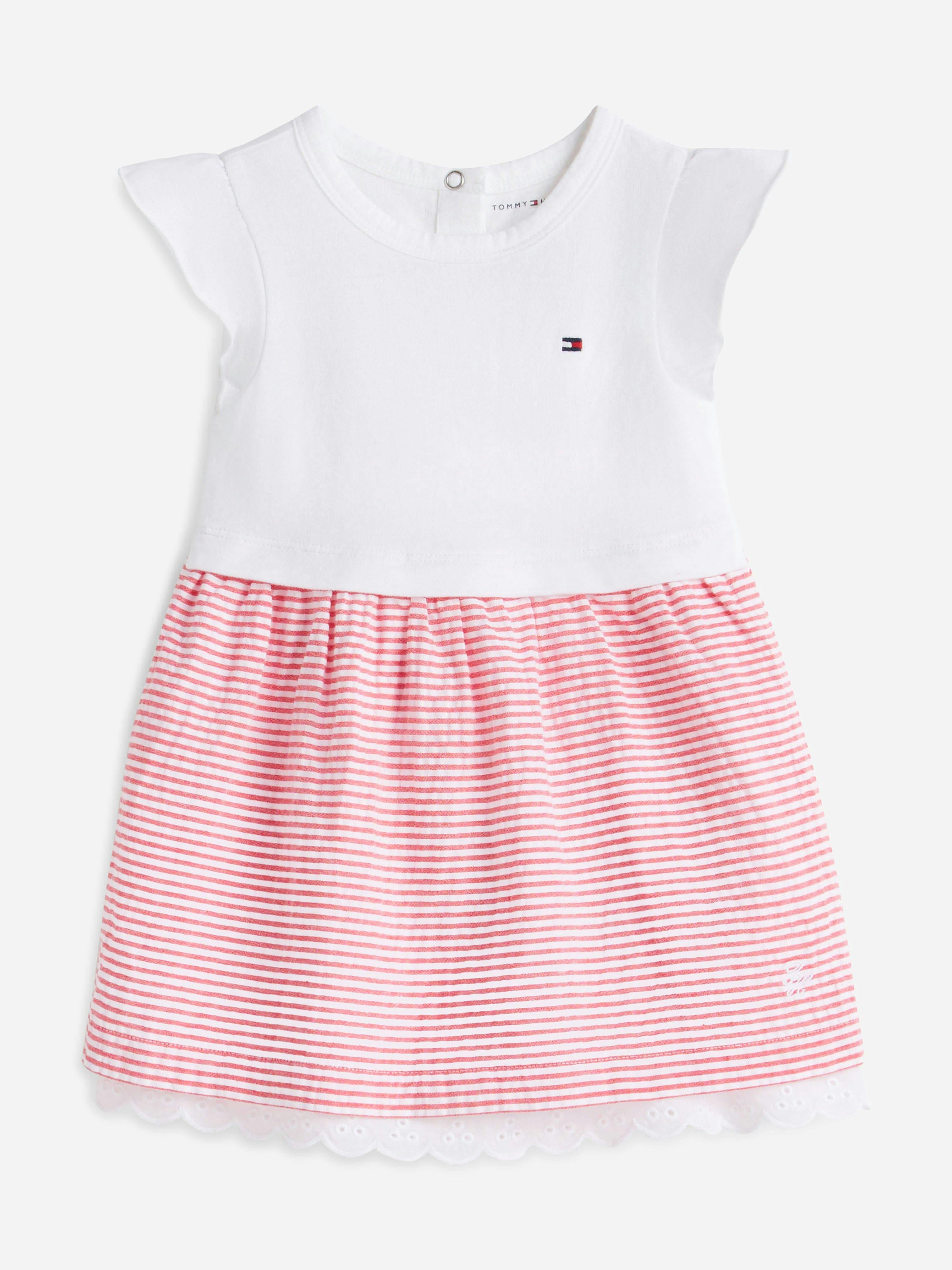 Tommy Hilfiger Women's Red Baby Girls Seersucker Combi Dress In - 9 Mths