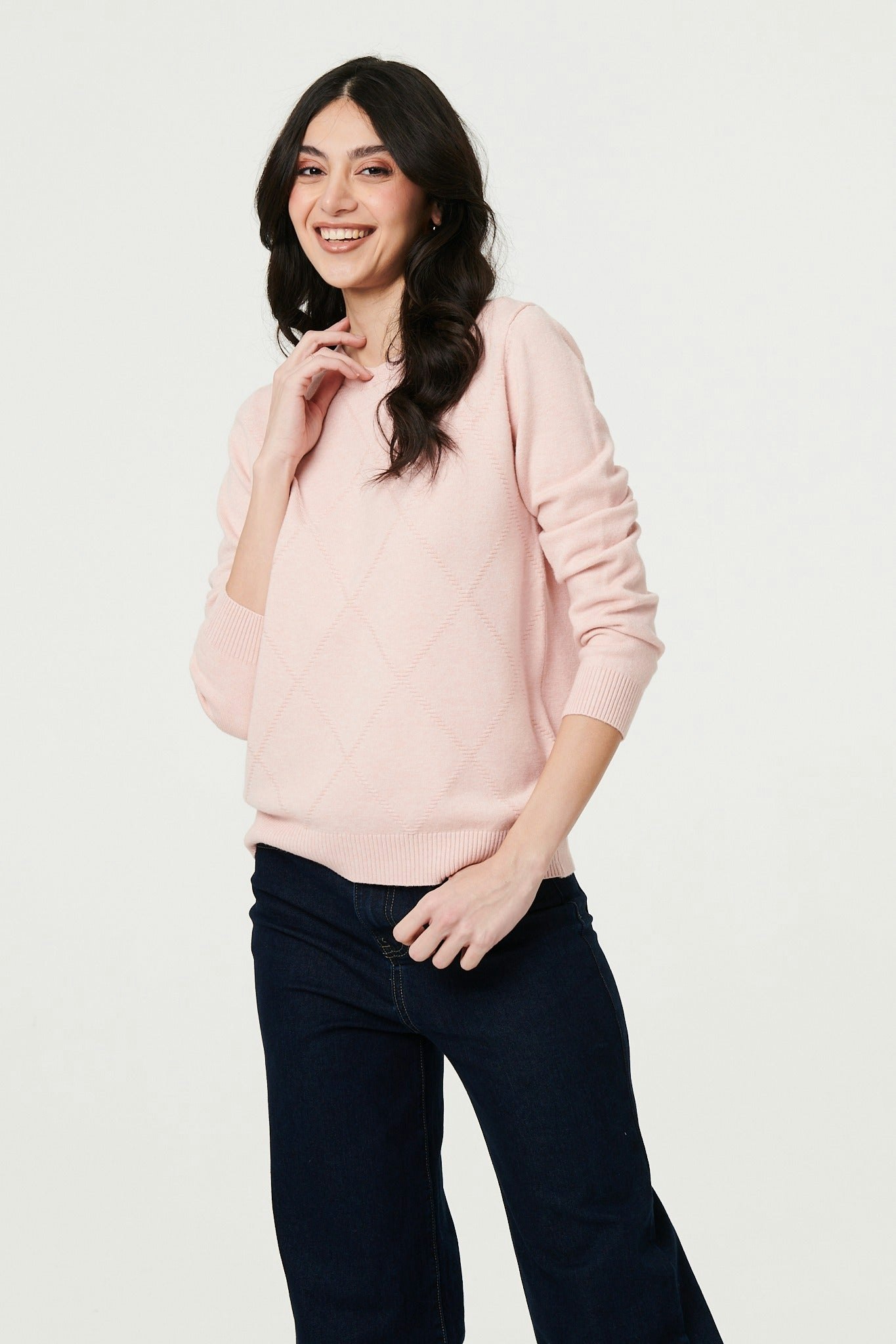Izabel London Pink Slim Fit Textured Knit Jumper - 14