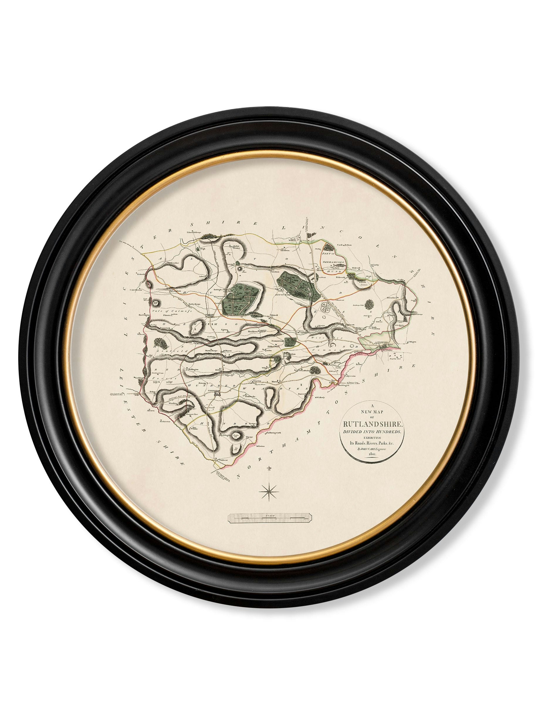 Rackhams Black C.1806 County Maps Of England - Round - 96 X 96Cm - Rutland