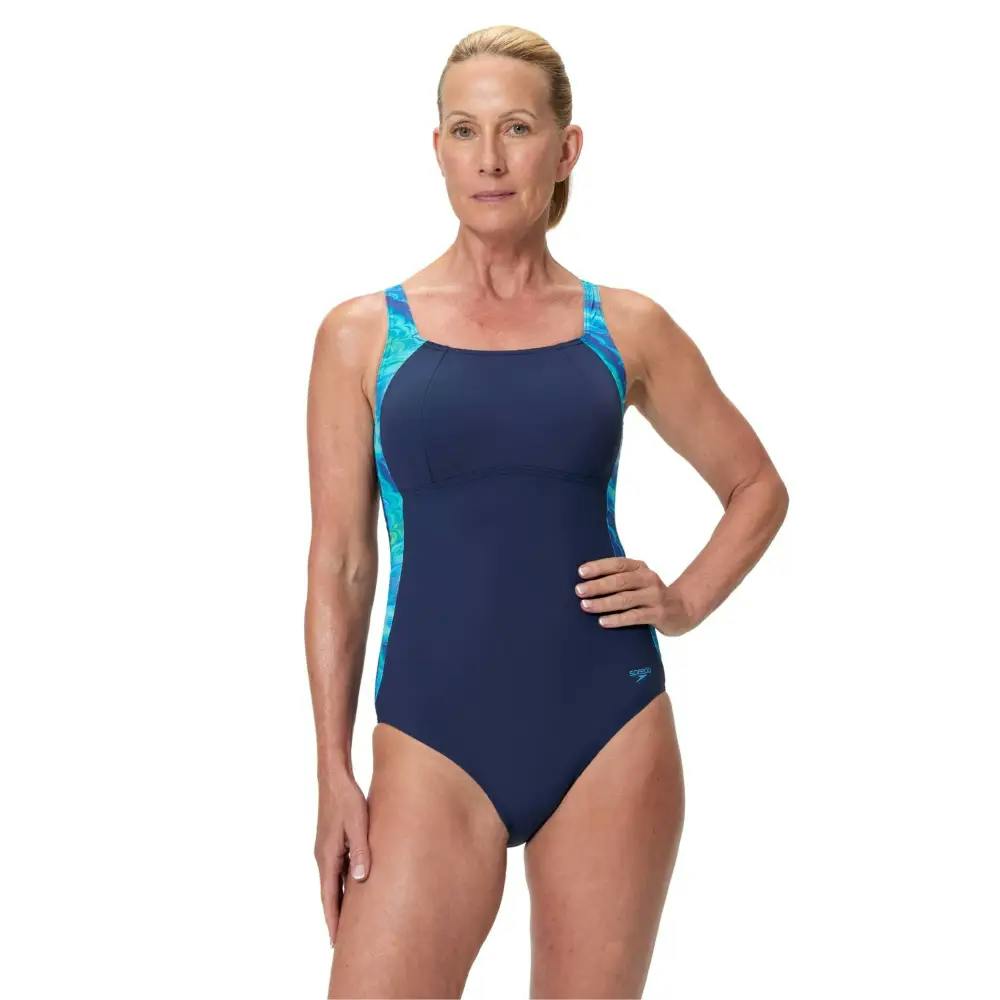 Speedo Blue Luna Lustre Printed Swimsuit - Navy/ - Uk Size 46
