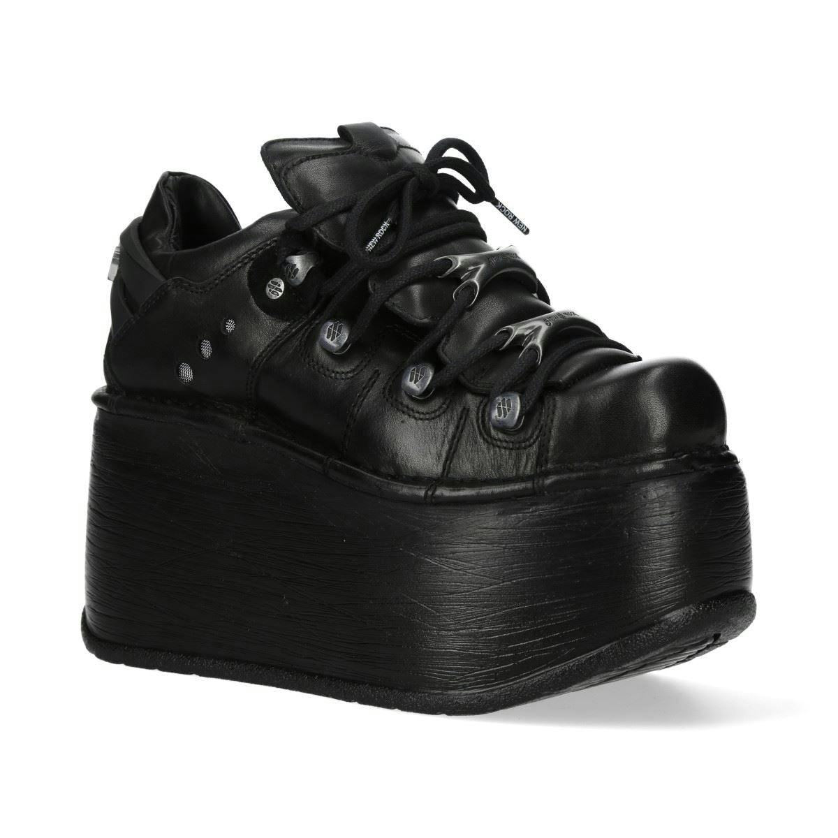 New Rock Unisex Black M-120N-C96 Leather Gothic Chunky Platform Ankle Boots - Uk 7 | Eu 41 | Us 9.5