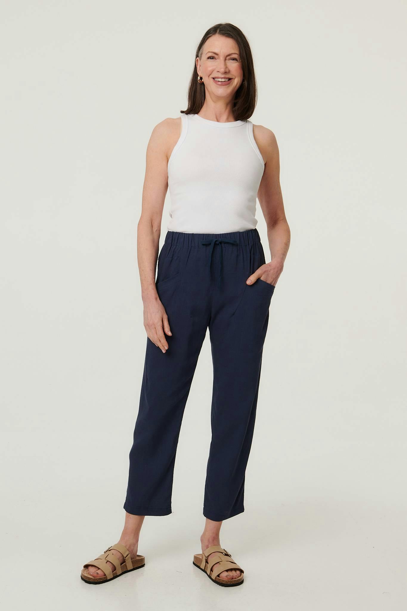 Izabel London Blue Drawstring Tie Front Relaxed Trousers - 16