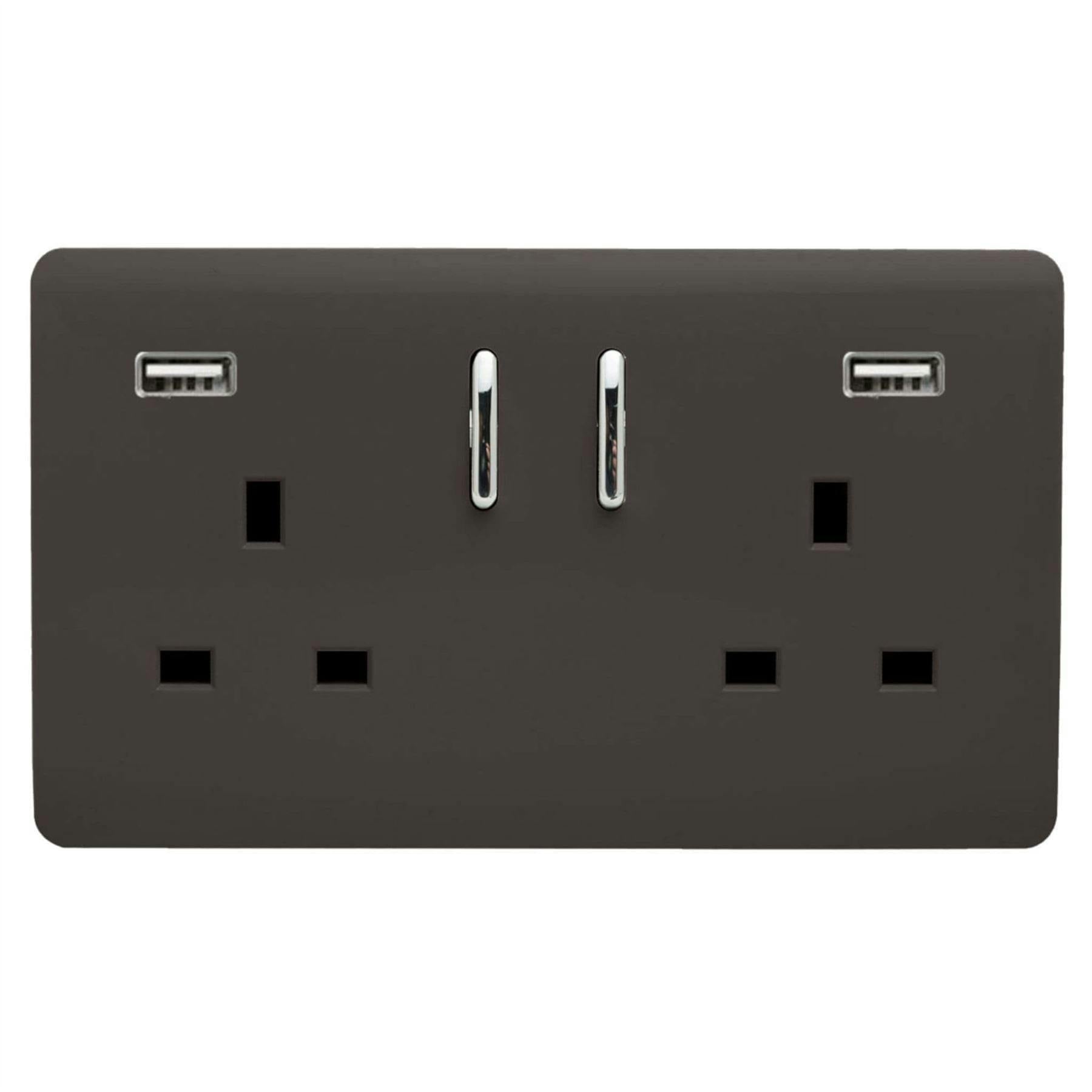 Trendi Switch 2 Gang 13Amp 2 Port Usb Dark Brown Switched Plug Socket - Image 6