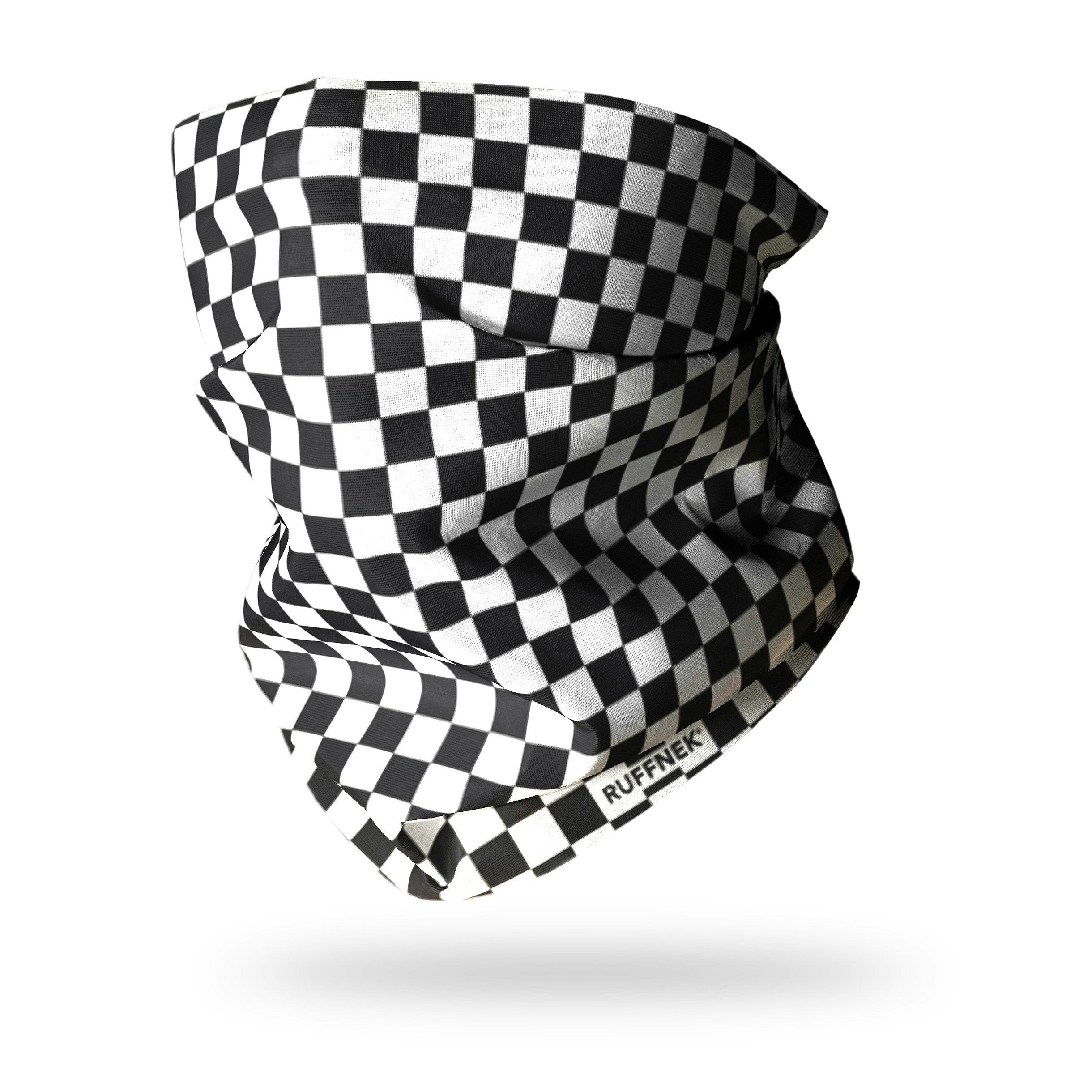 Ruffnek Black/White B&W Chequerboard Biker Snood Chefs Bandana - &