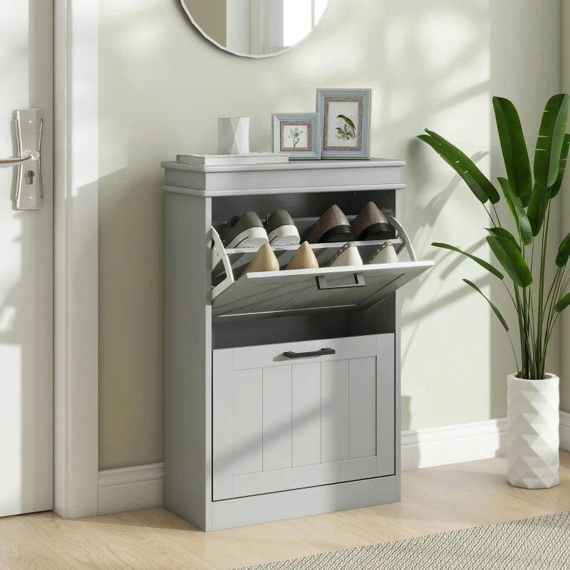 B&Q - Slim Shoe Storage Cabinet With 2 Flip Drawers For EntrywayGrey - Image 5