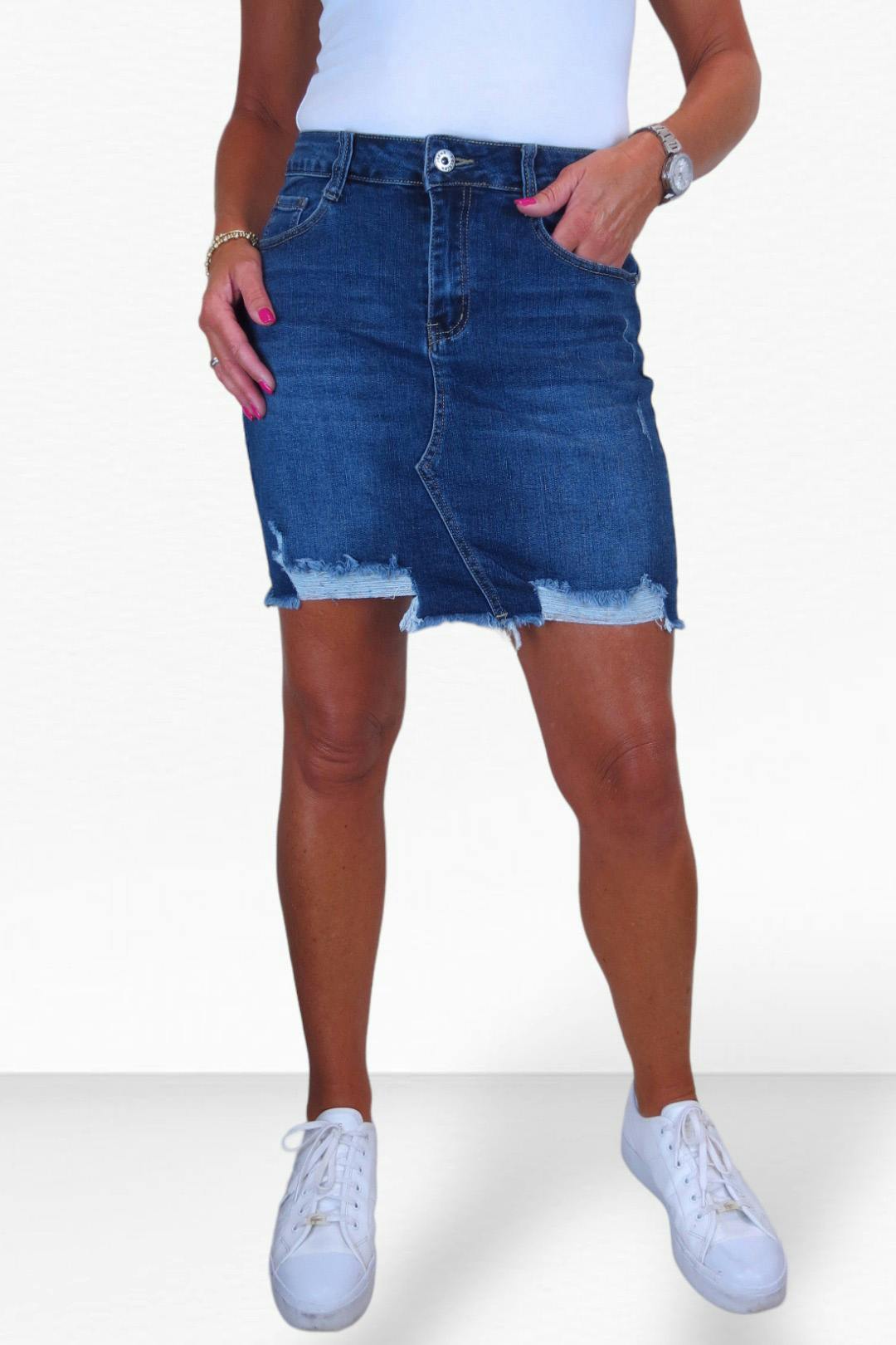 Paulo Due Women's Dark/Indigo Distressed Denim Mini Skirt - 8