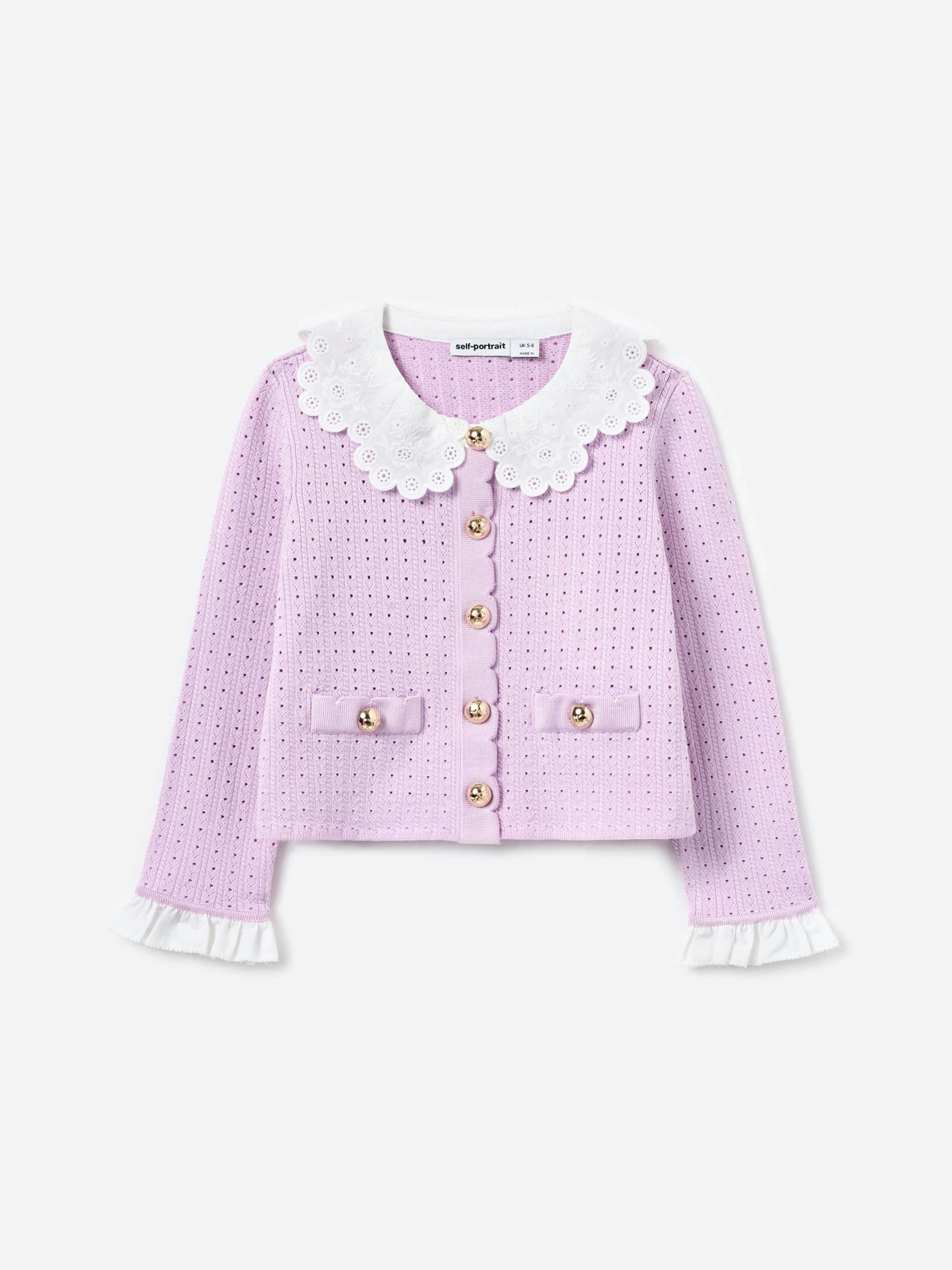 Self Portrait Girls Pink Pointelle Ribbed Knit Cardigan In - 5 - 6 Years