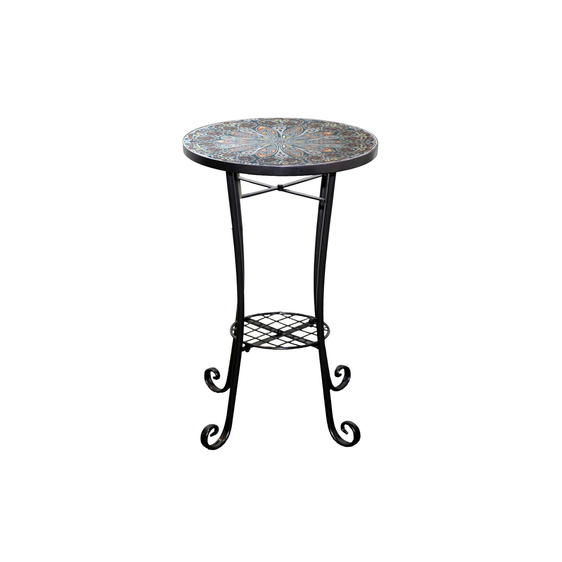 Rackhams Cairo Mosaic Plant Stand Side Table 35Cm Ceramic Tile Top Metal Frame For Indoor Outdoor Use - 38.5 X 44 X 68