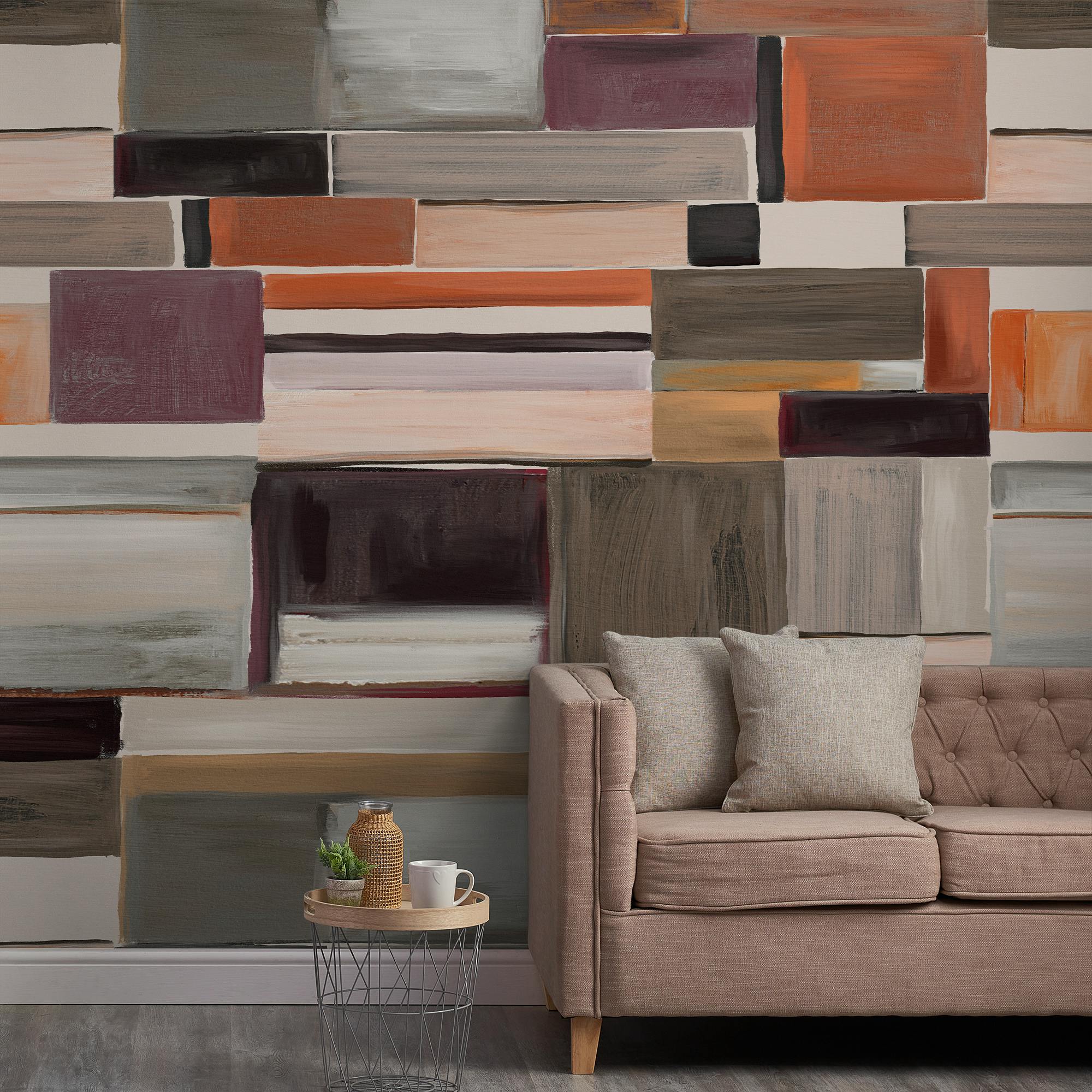 Grandeco Light Retro Colour Blocks 7 Panel Textured Mural, Multi 3.71 X 2.8M