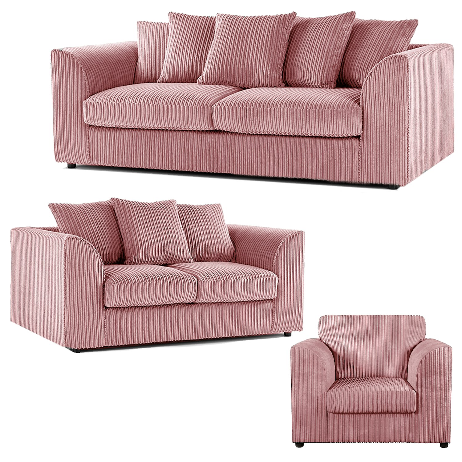 Rackhams Pink Luxor Full Jumbo Cord 3 Piece Suite - Scatter Back