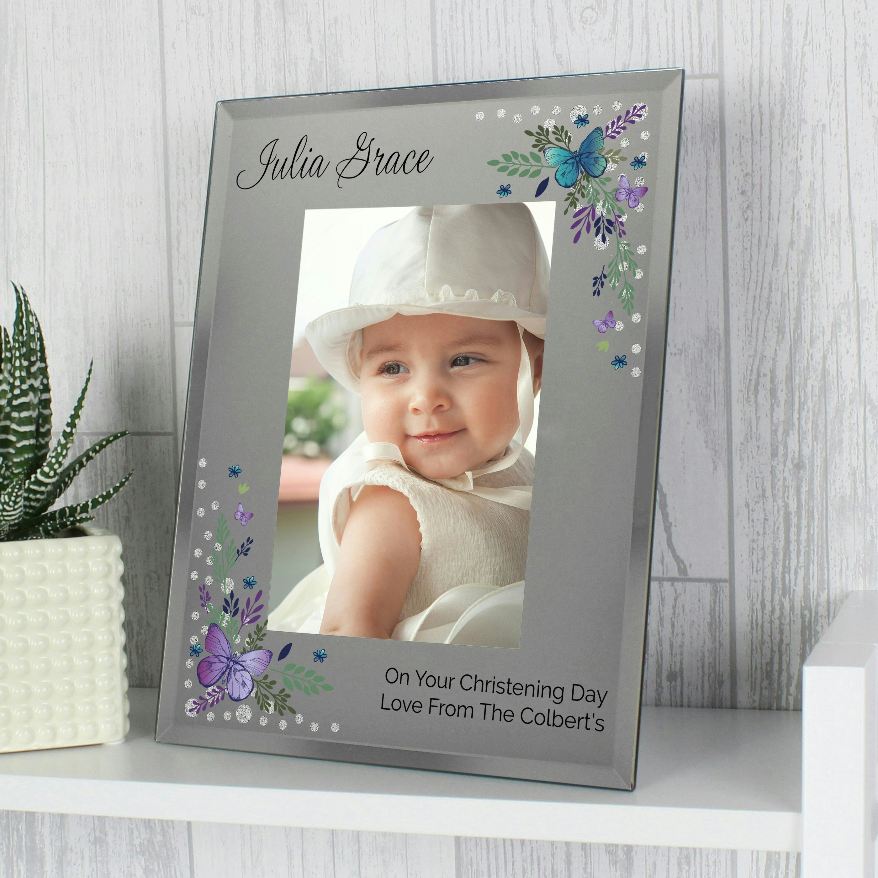 Rackhams Personalised Butterfly 6X4 Diamante Glass Photo Frame