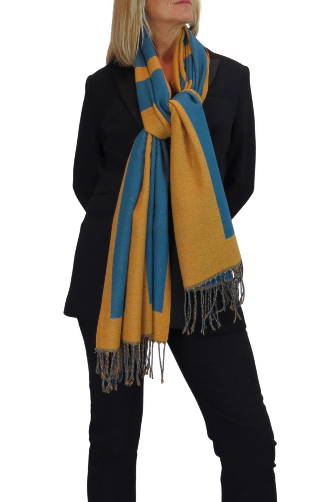 Paulo Due Oversized Wool Blend Pashmina Shawl Scarf - Teal
