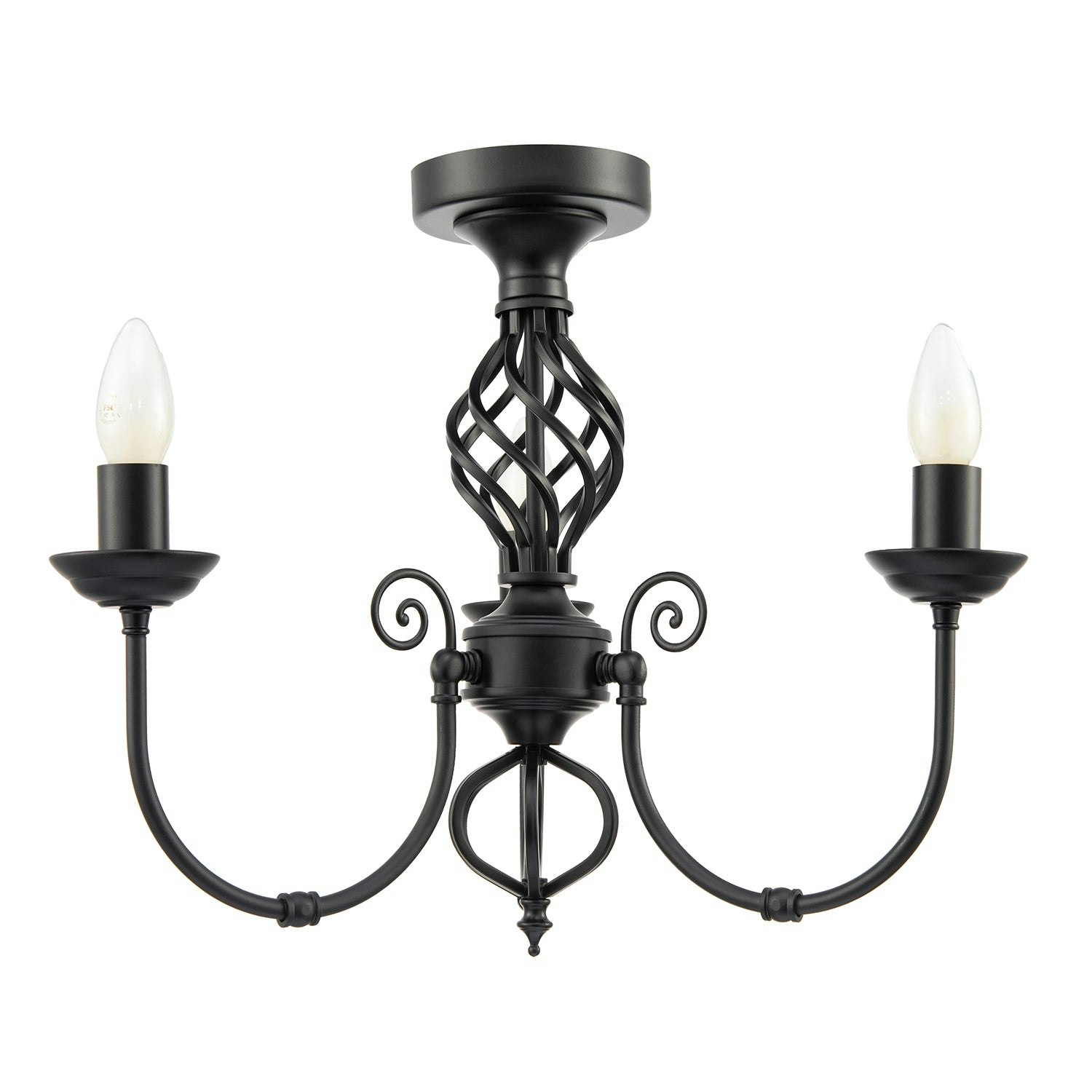 Happy Homewares Black/Light Traditional Classic Matte Chandelier Ceiling With Twisted Knot 38Cm