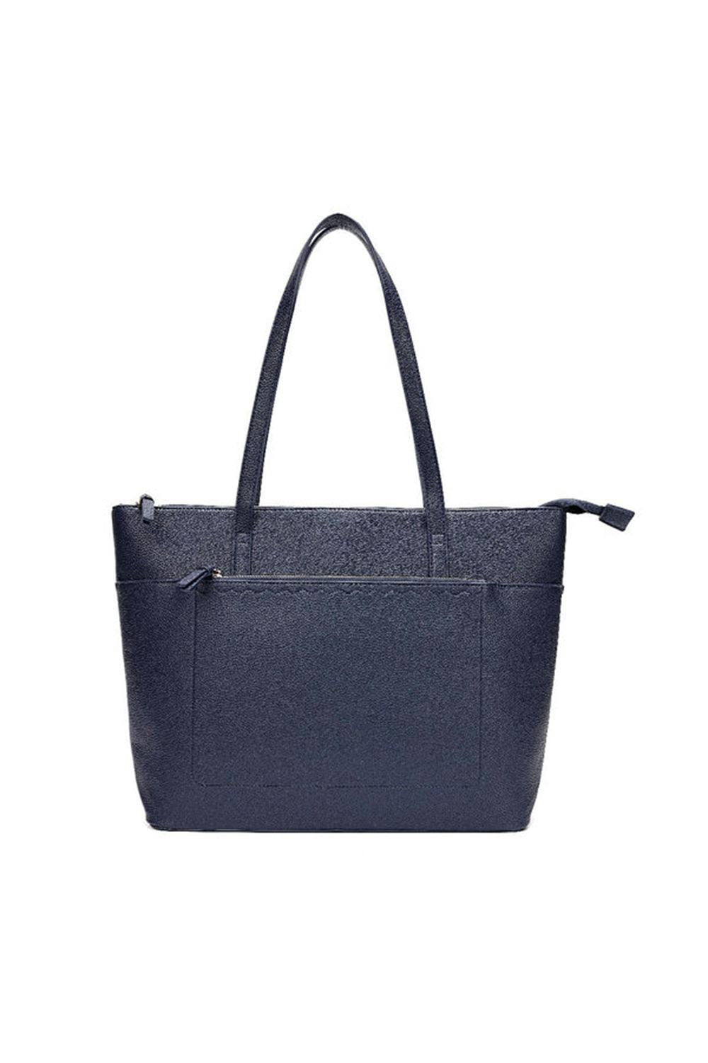 Pluspup Large Tote Shoulder Bag With Zipper Closure And Inner Pockets - Navy