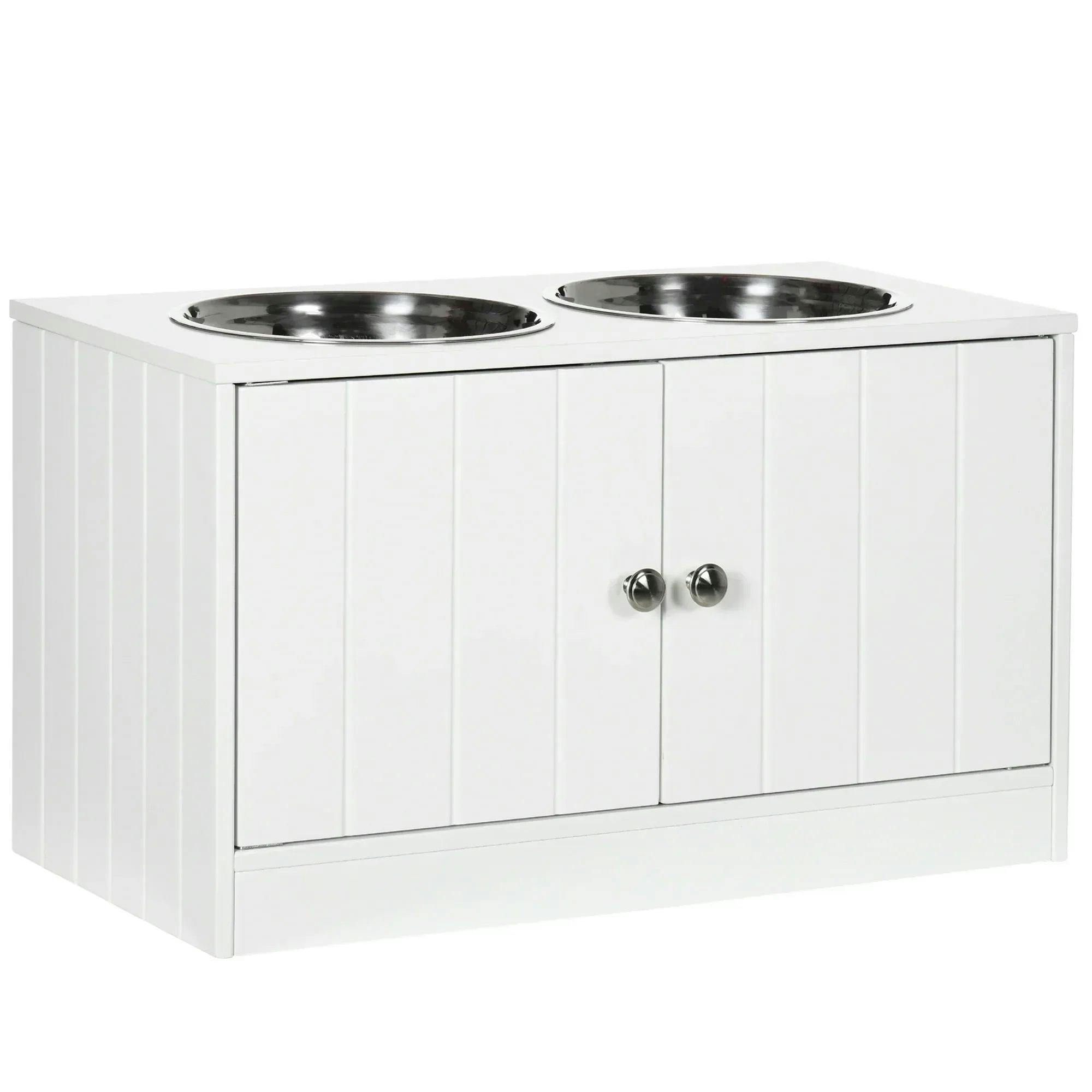 Blue Pirate White Raised Dog Bowls For Large Dogs Feeding Station Stand, Storage - Pawhut - Image 7
