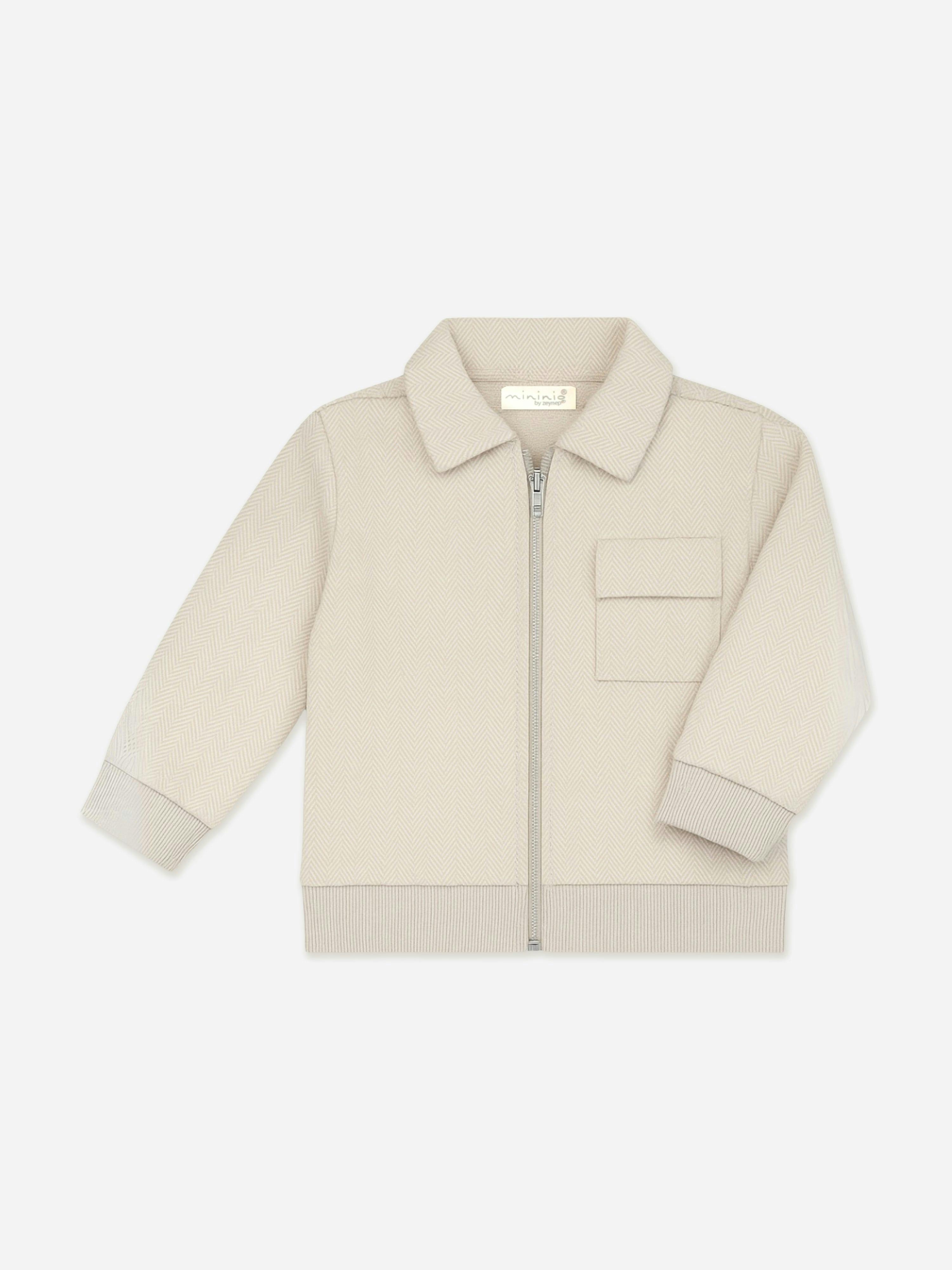 Mininio Boys Beige Knitted Zip Up Jacket In - 5 Yrs