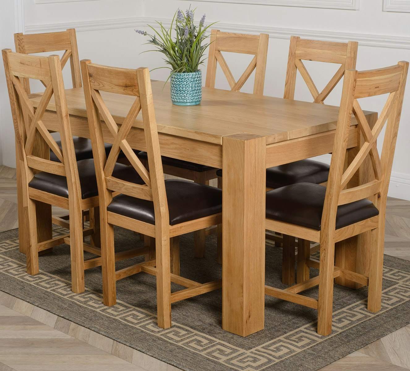 Rackhams Brown Kuba Medium Oak Dining Table With Berkeley Oak Chairs - 6 Chairs