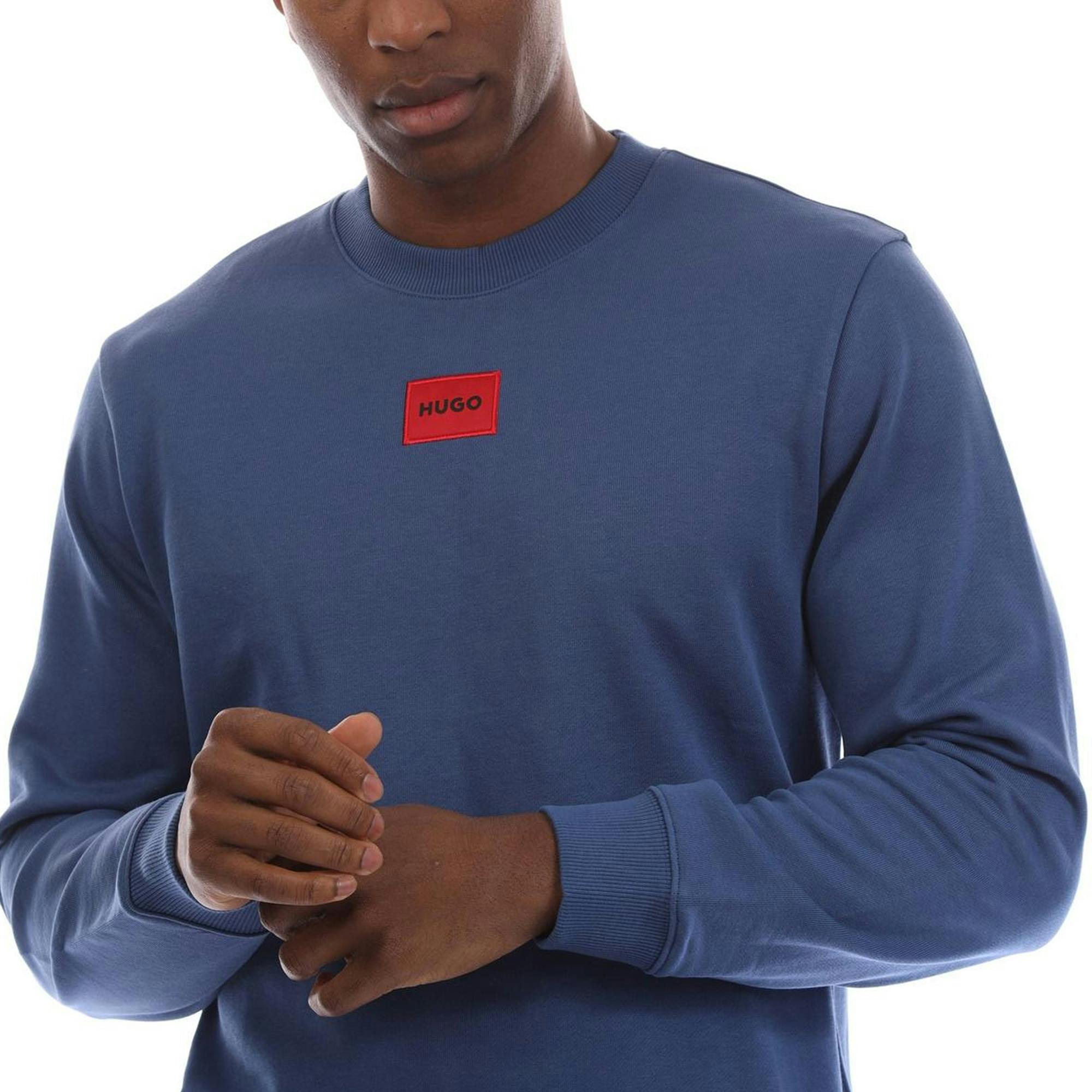 Hugo Men's Blue Ribbed Collar Regular Sweatshirt - Medium - Xs - Medium - 100% Cotton
