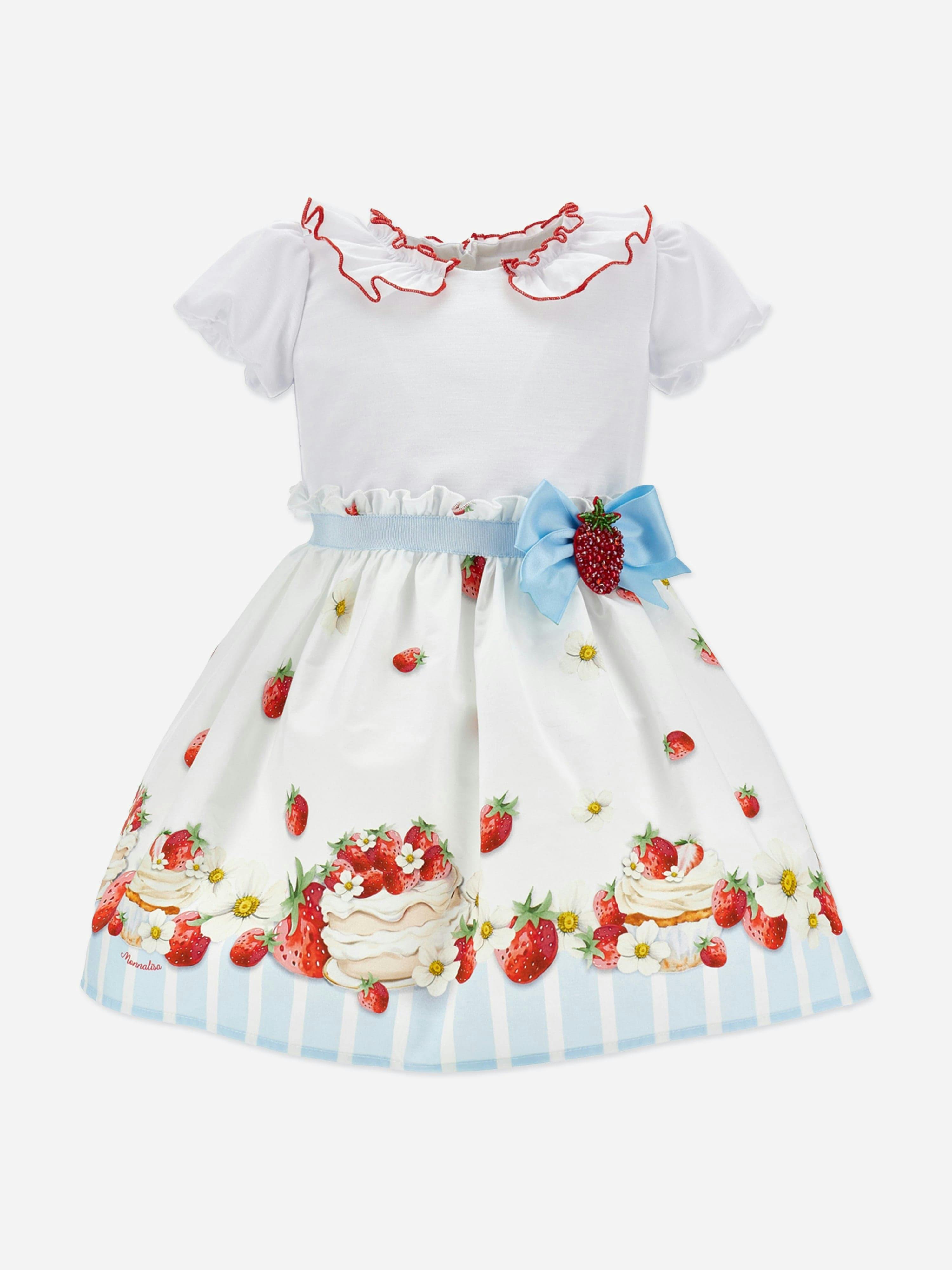 Monnalisa Women's White Baby Girls Cotton Strawberries Dress In - 18 Months