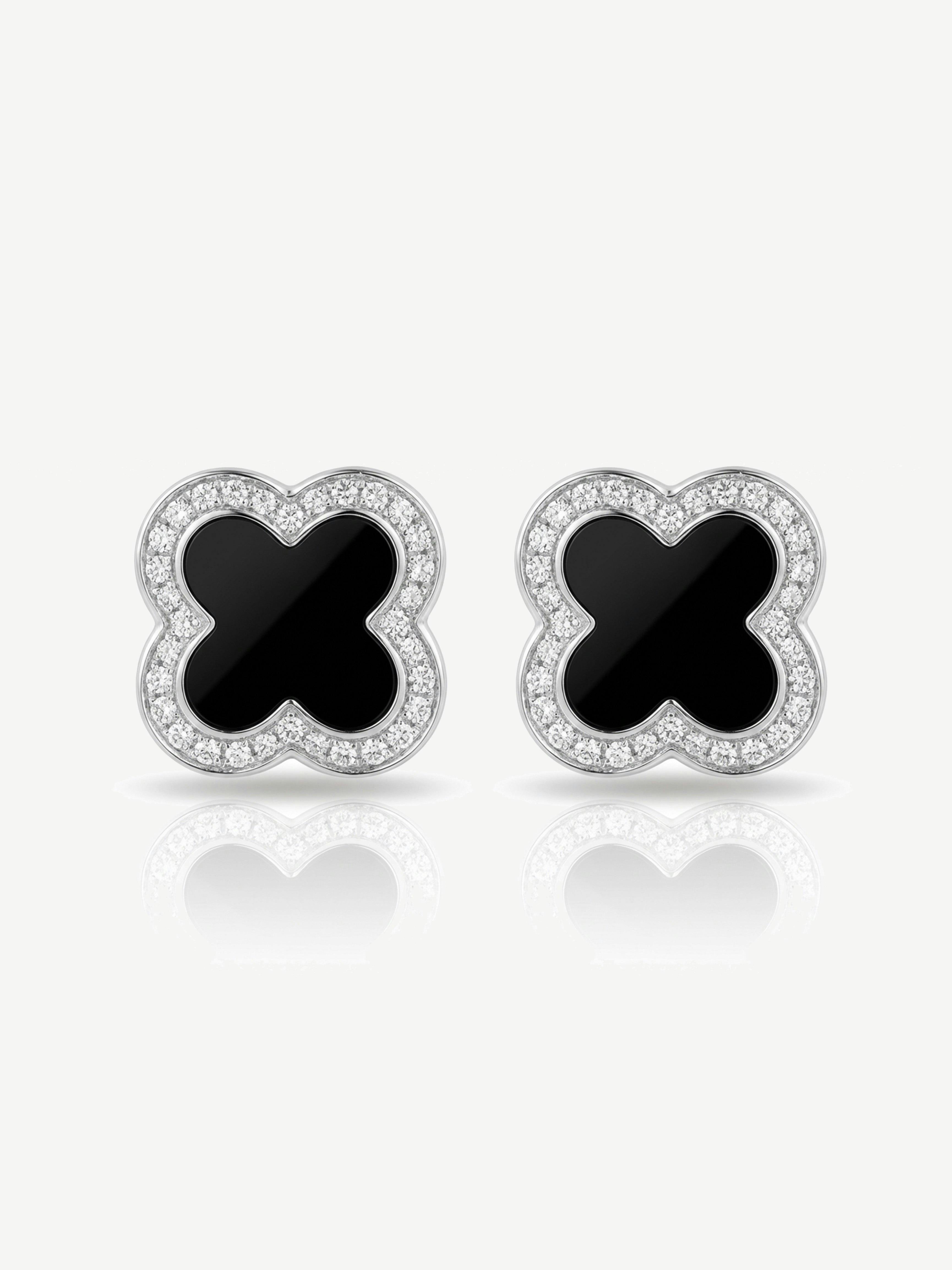 Muchv Silver/Black Sterling Clover Stud Earrings