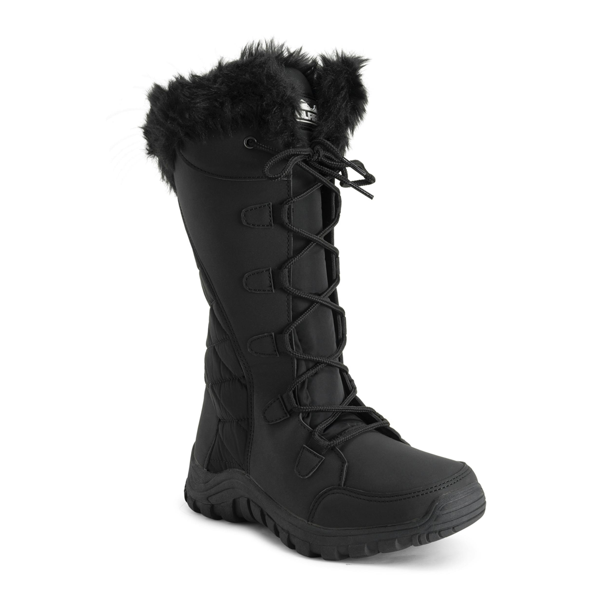 Viva Women's Black Quilted Lace Up Waterproof Outdoor Cuff Snow Rain Boot - 8 - Nylon Tall