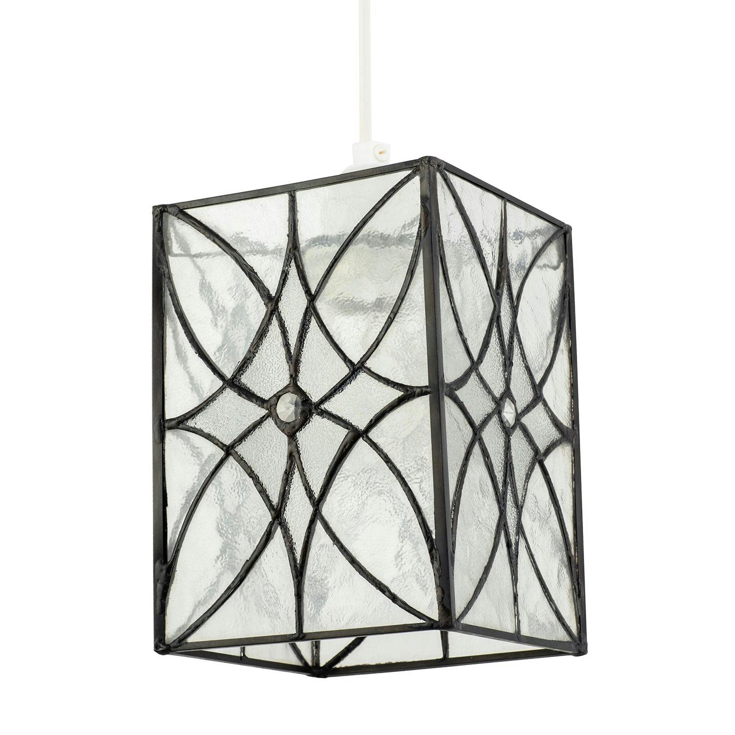 Happy Homewares Light Cathedral Style Glass Pendant Shade With Textured Glass Panels