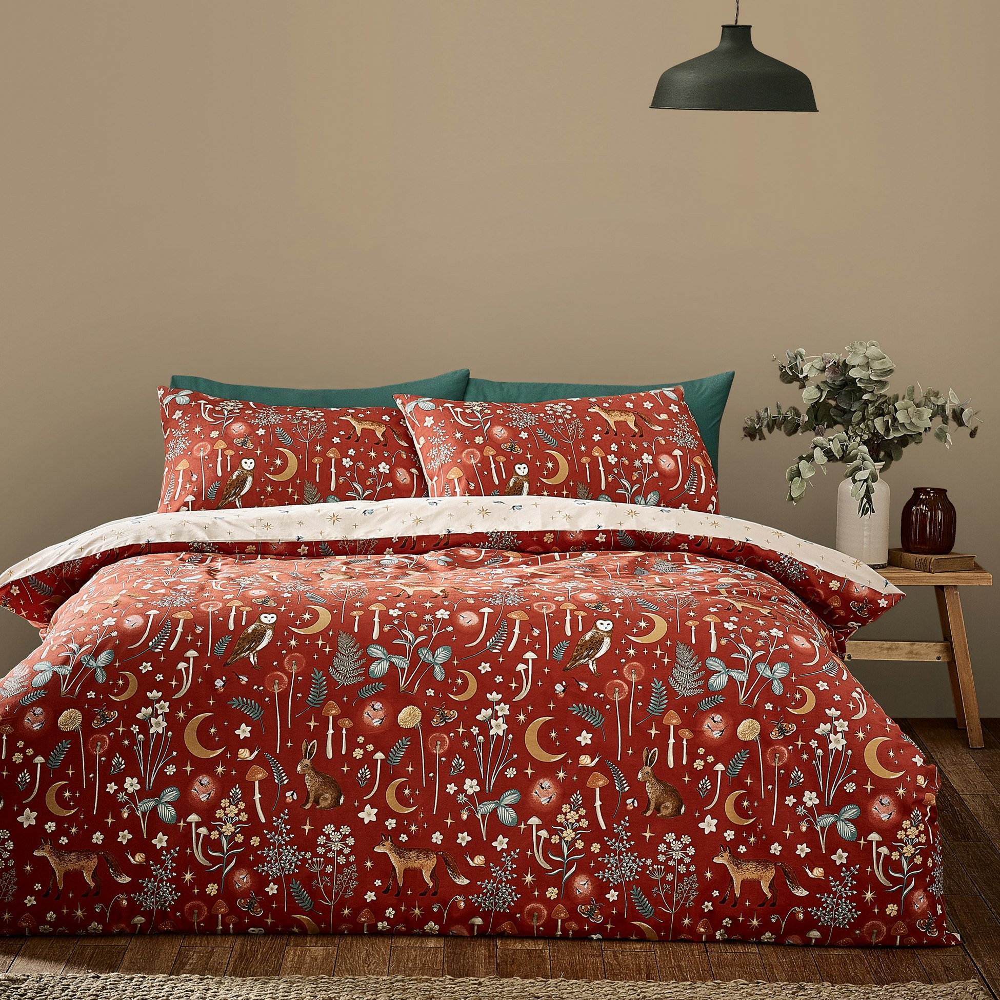 Rackhams Orange Enchanted Twilight Animals Reversible Duvet Cover Set Burnt - Double - Burnt
