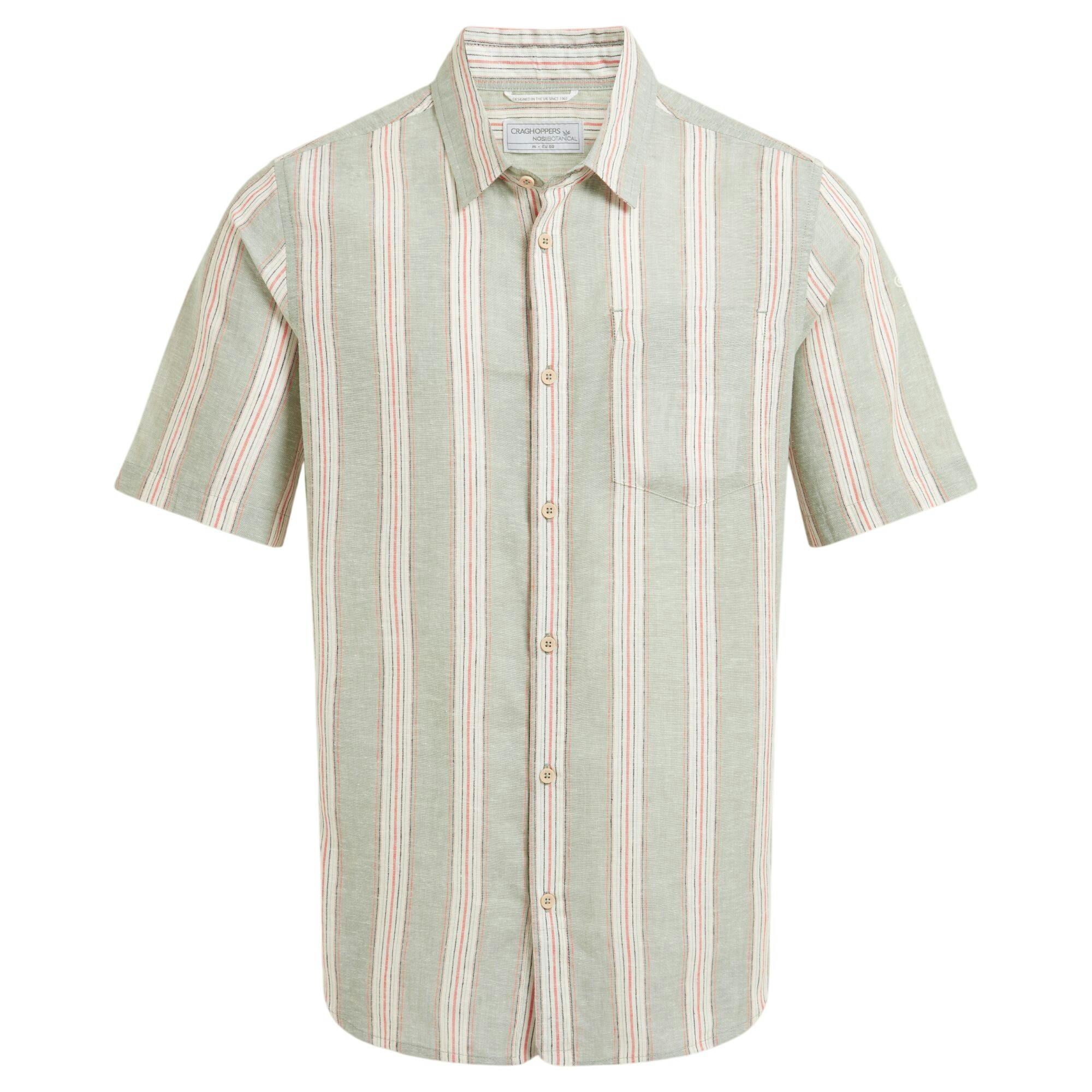 Craghoppers Men's Green Argino Stripe Short-Sleeved Shirt - Lichen - S - Lichen - 55% Linen/45% Viscose