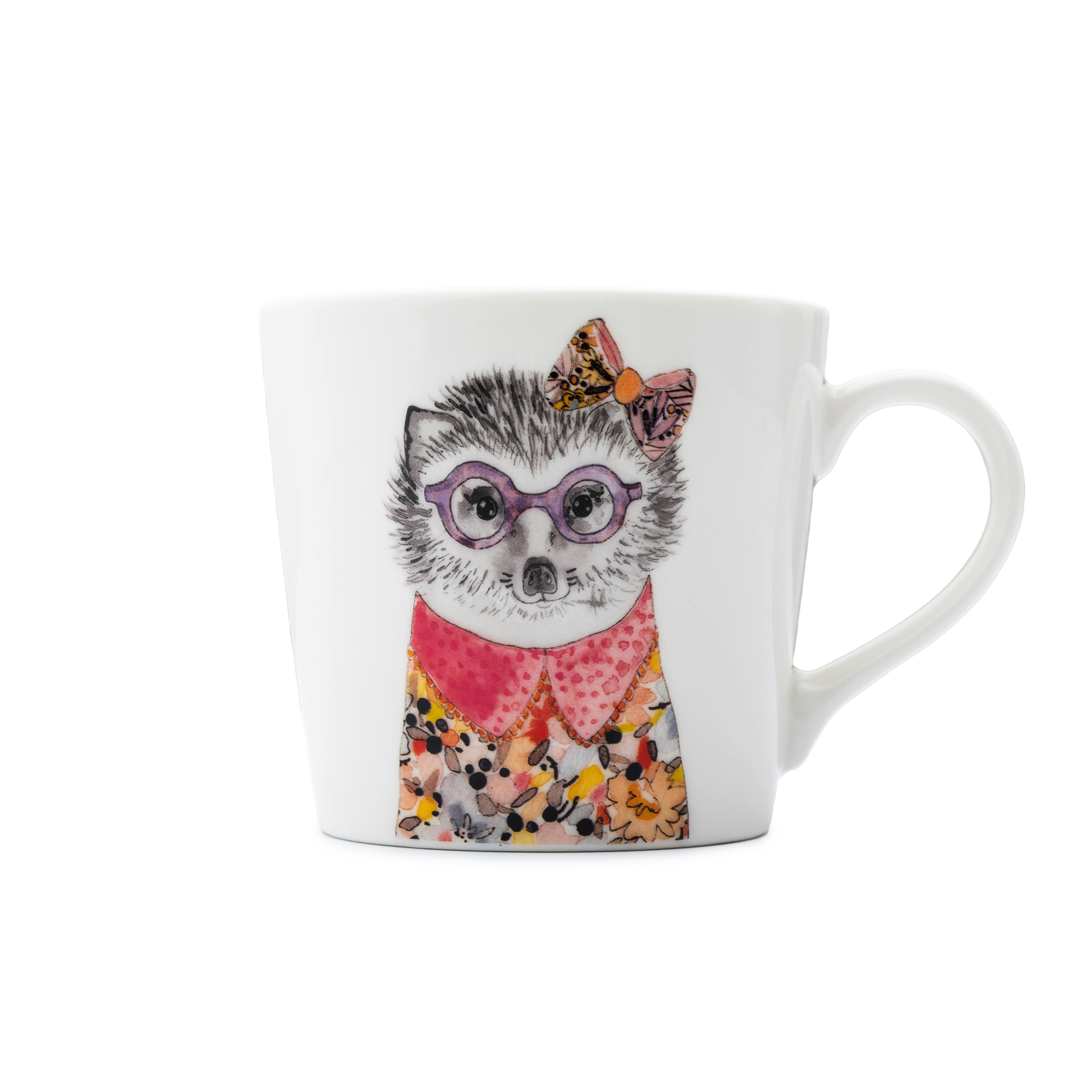 Mikasa White Tipperleyhill Fine China Hedgehog Print Mug, Gift Boxed, 380Ml - Fine China - Mug
